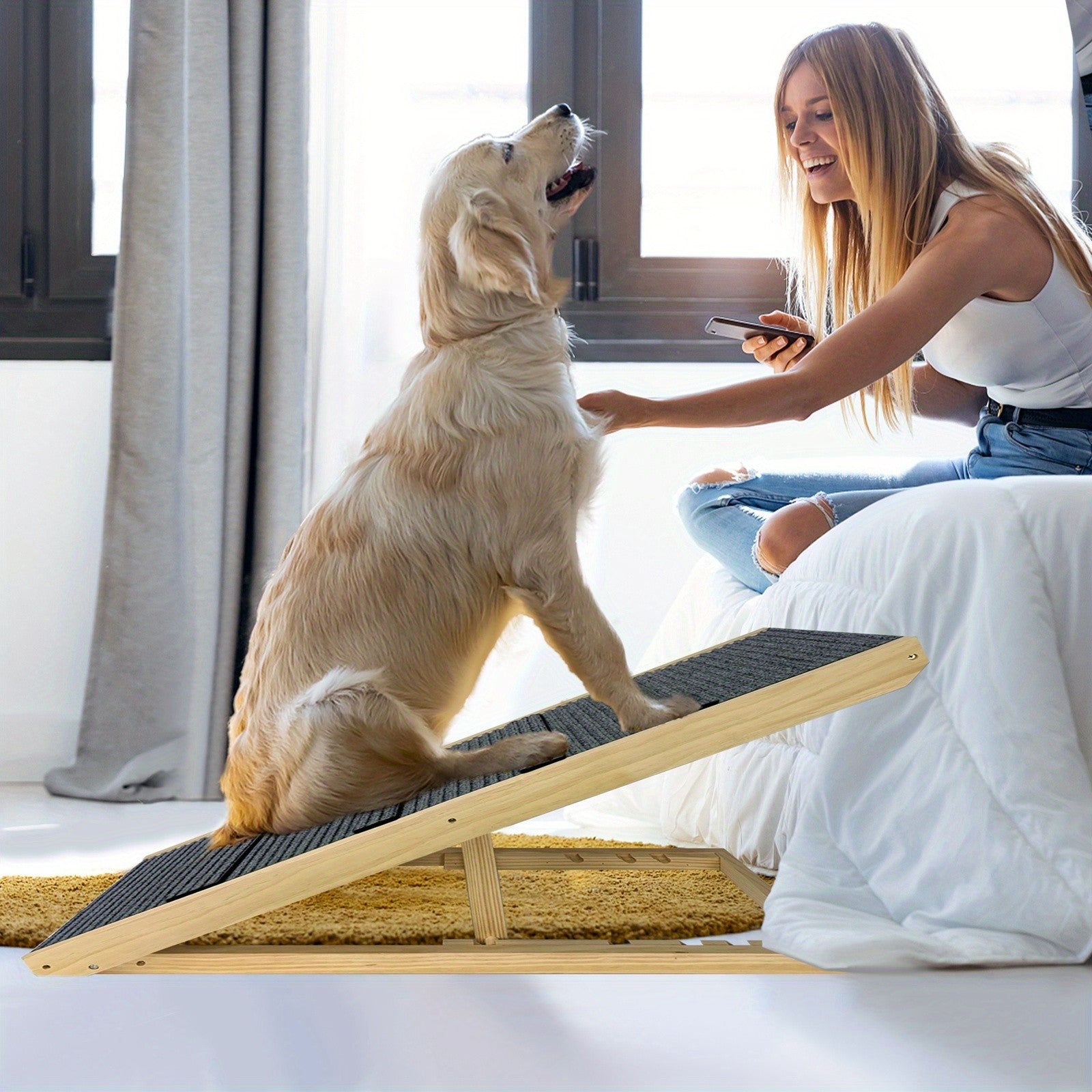 Klappbare Hunde-Rampe Tragbare Haustier-Rampe Vier, 100kg für Schlafzimmer und Bett – Detailansicht 12