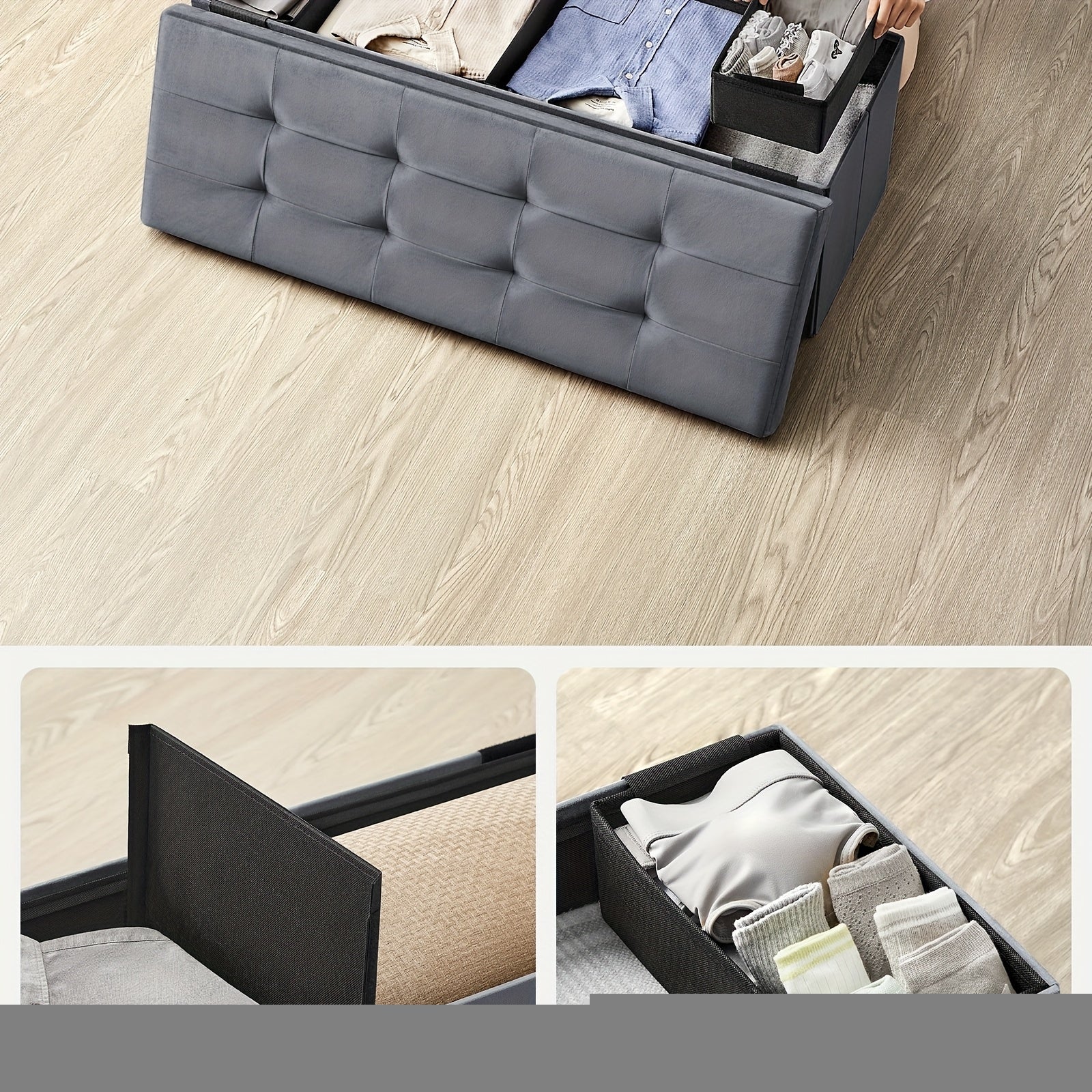 Klappbarer Hocker Sitzbank, Grau für Bett und Schlafzimmer – Detailansicht 2