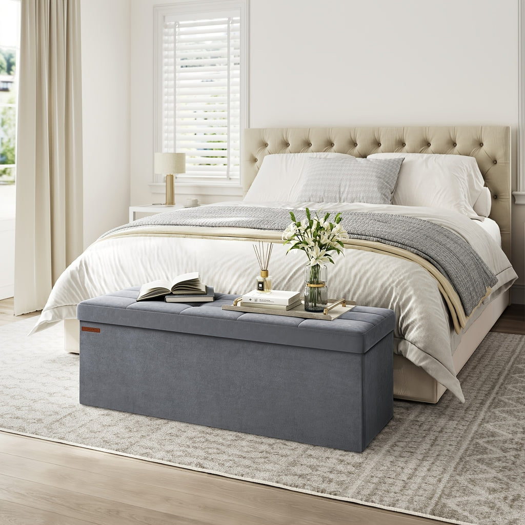 Klappbarer Hocker Sitzbank, Grau für Bett und Schlafzimmer – Detailansicht 3