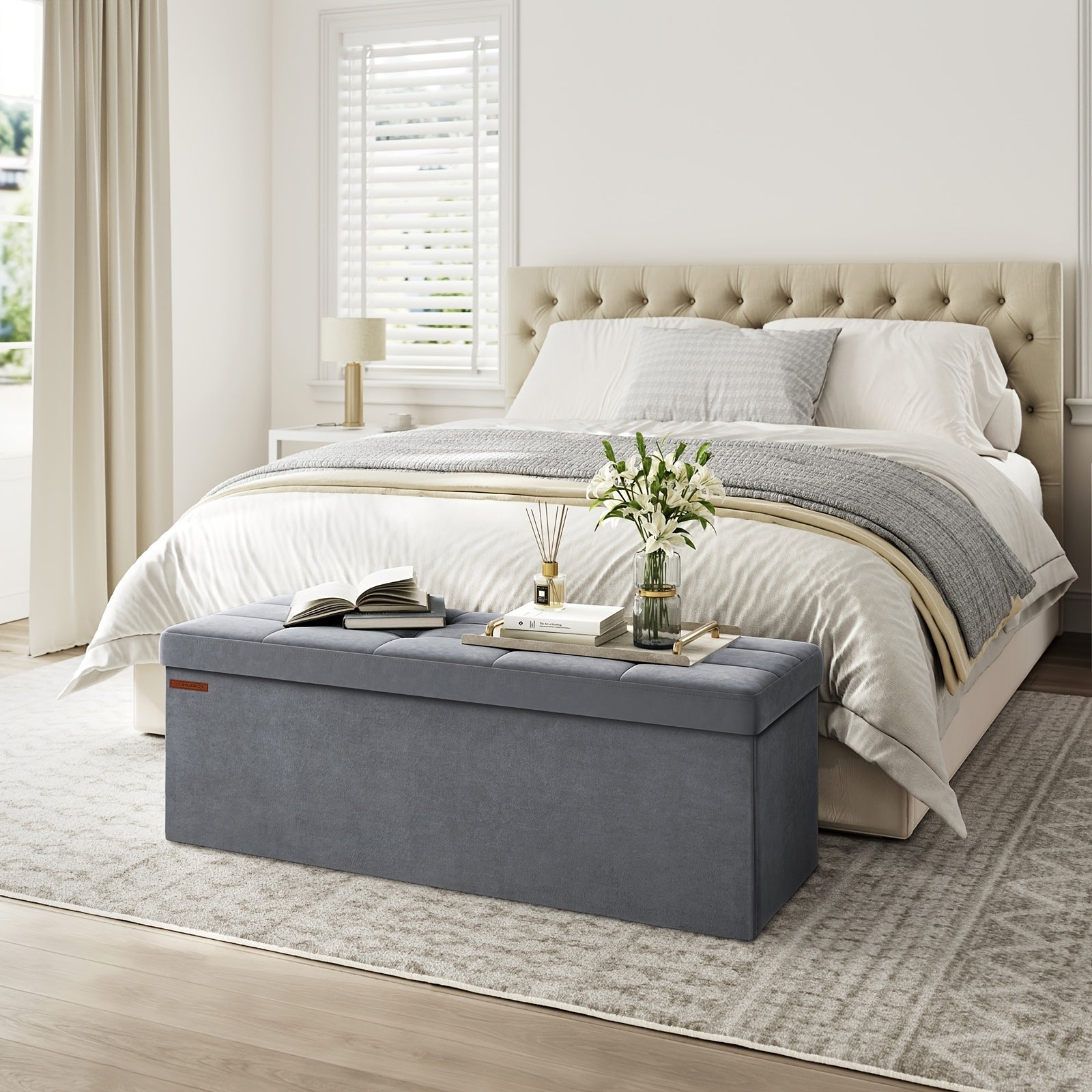 Klappbarer Hocker Sitzbank, Grau für Bett und Schlafzimmer – Detailansicht 3