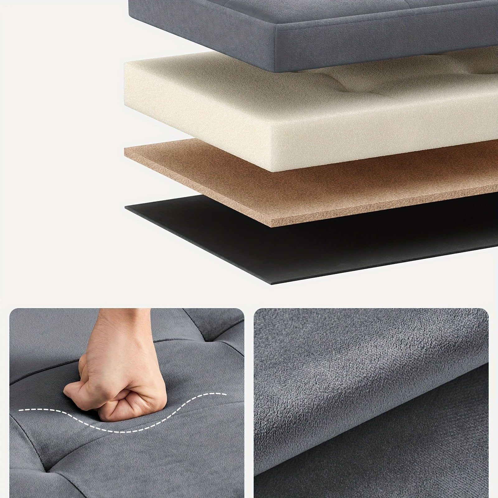 Klappbarer Hocker Sitzbank, Grau für Bett und Schlafzimmer – Detailansicht 5