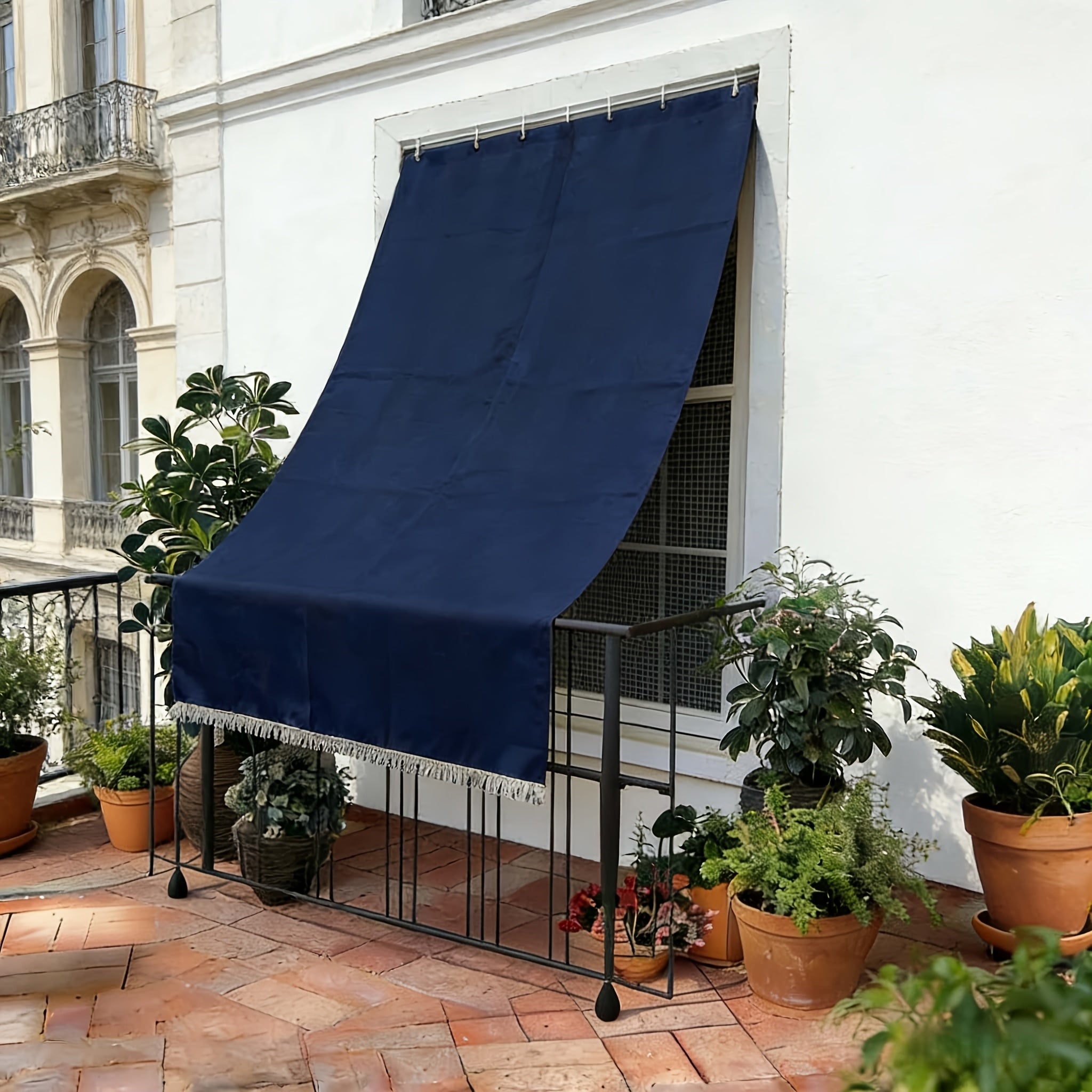 Klassischer einfarbiger Outdoor-Vorhang, Gelb für Garten und Terrasse – Detailansicht 12