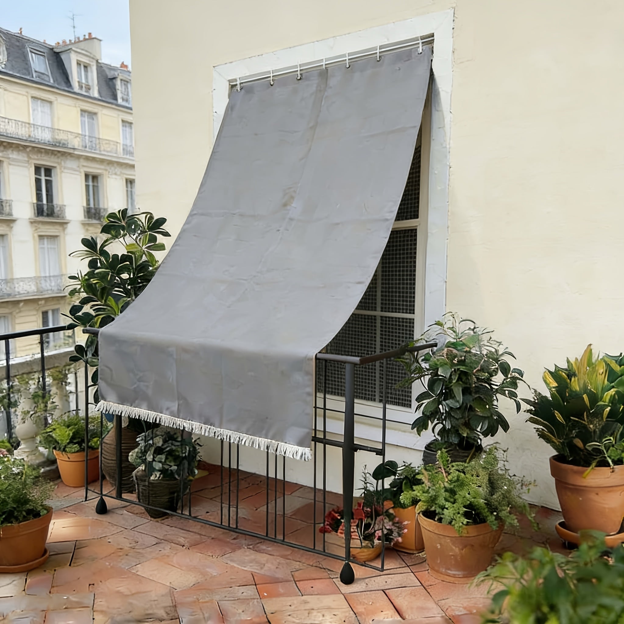 Klassischer einfarbiger Outdoor-Vorhang, Gelb für Garten und Terrasse – Detailansicht 14