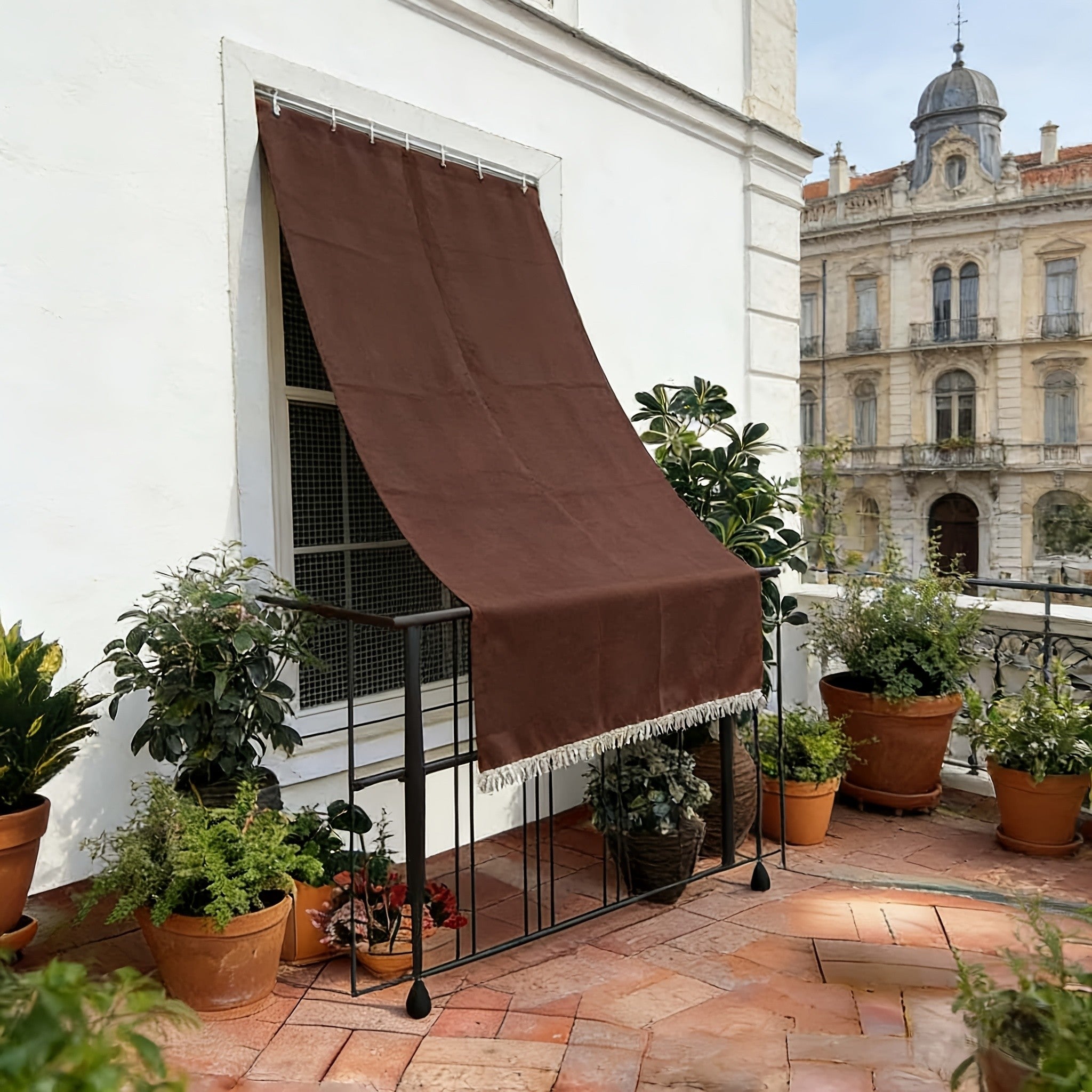 Klassischer einfarbiger Outdoor-Vorhang, Gelb für Garten und Terrasse – Detailansicht 17