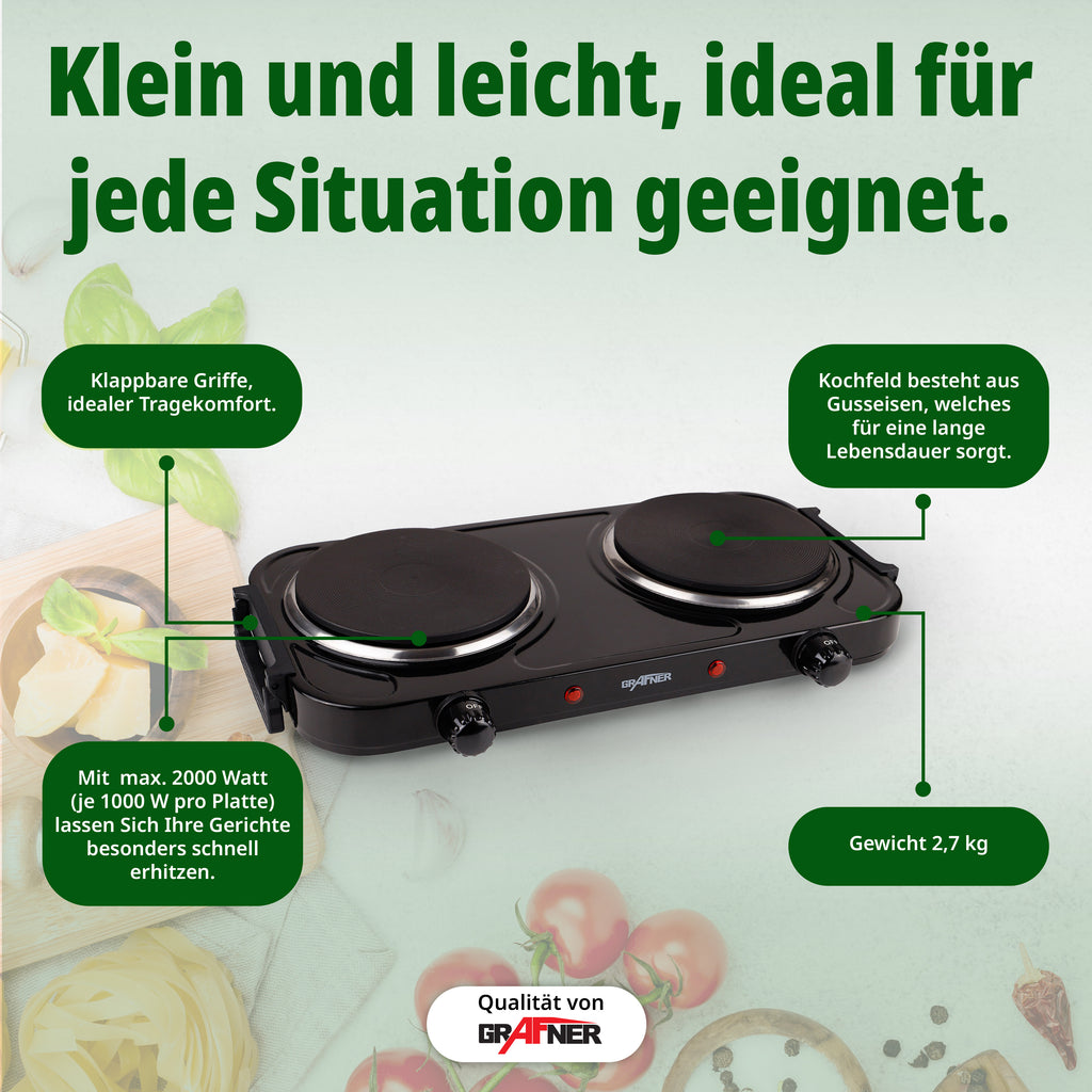 Kochplatte doppelt, 155 mm für Camping und Reisen – Detailansicht 2
