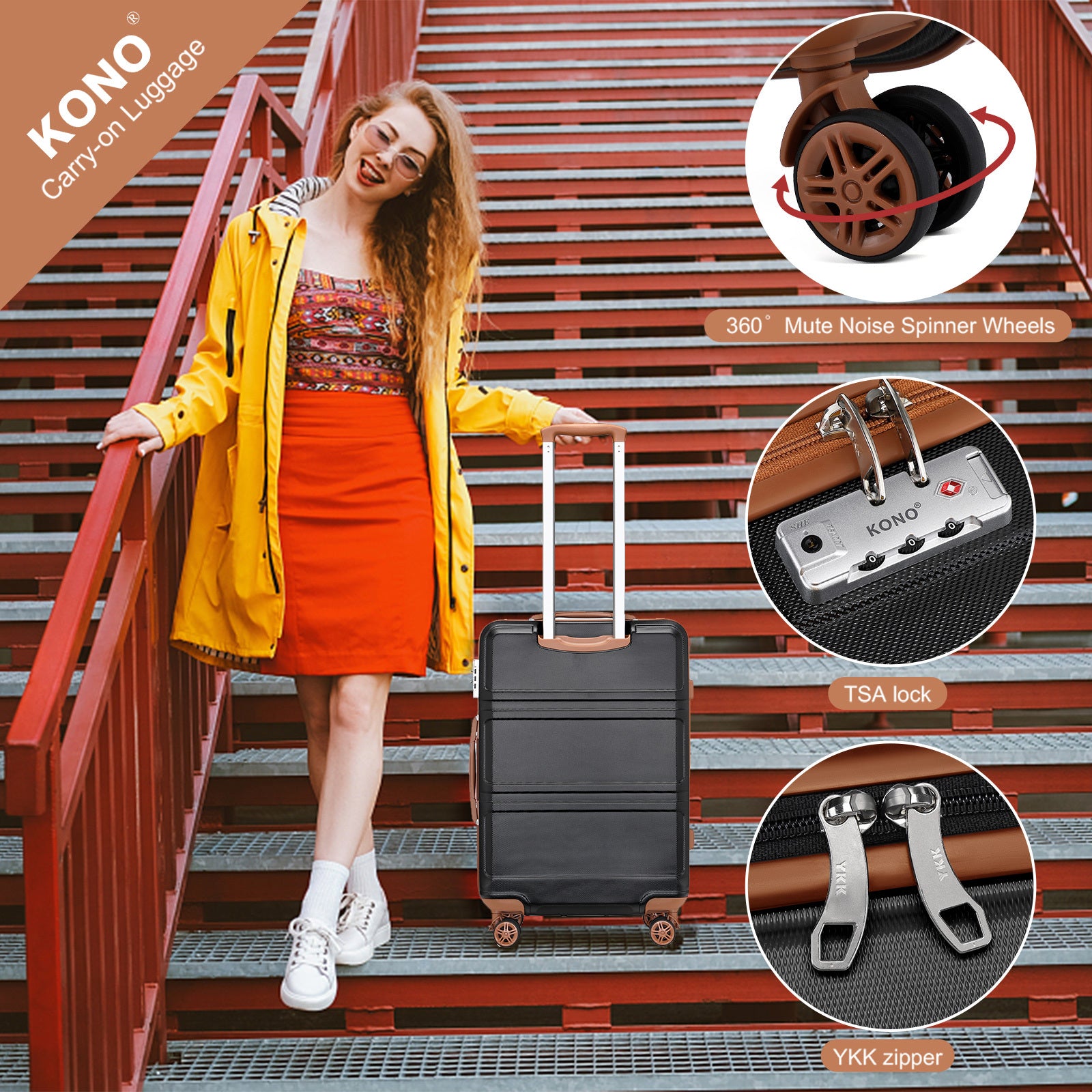 Koffer, Camping ABS Hartschalen-Trolley mit TSA-Schloss für Reisen und Alltag – Detailansicht 15