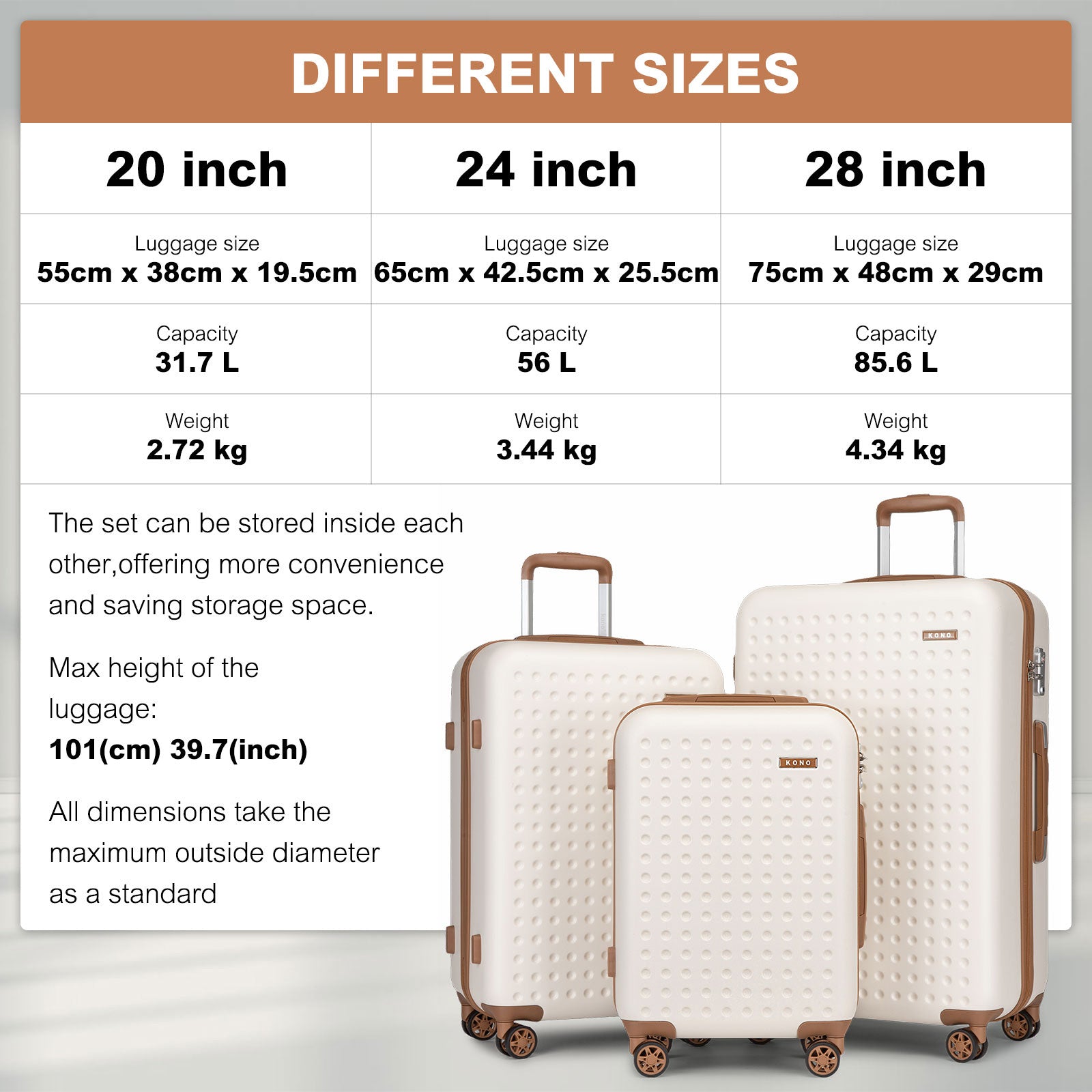 Koffer, Creme/Braun für Reisen – Detailansicht 4