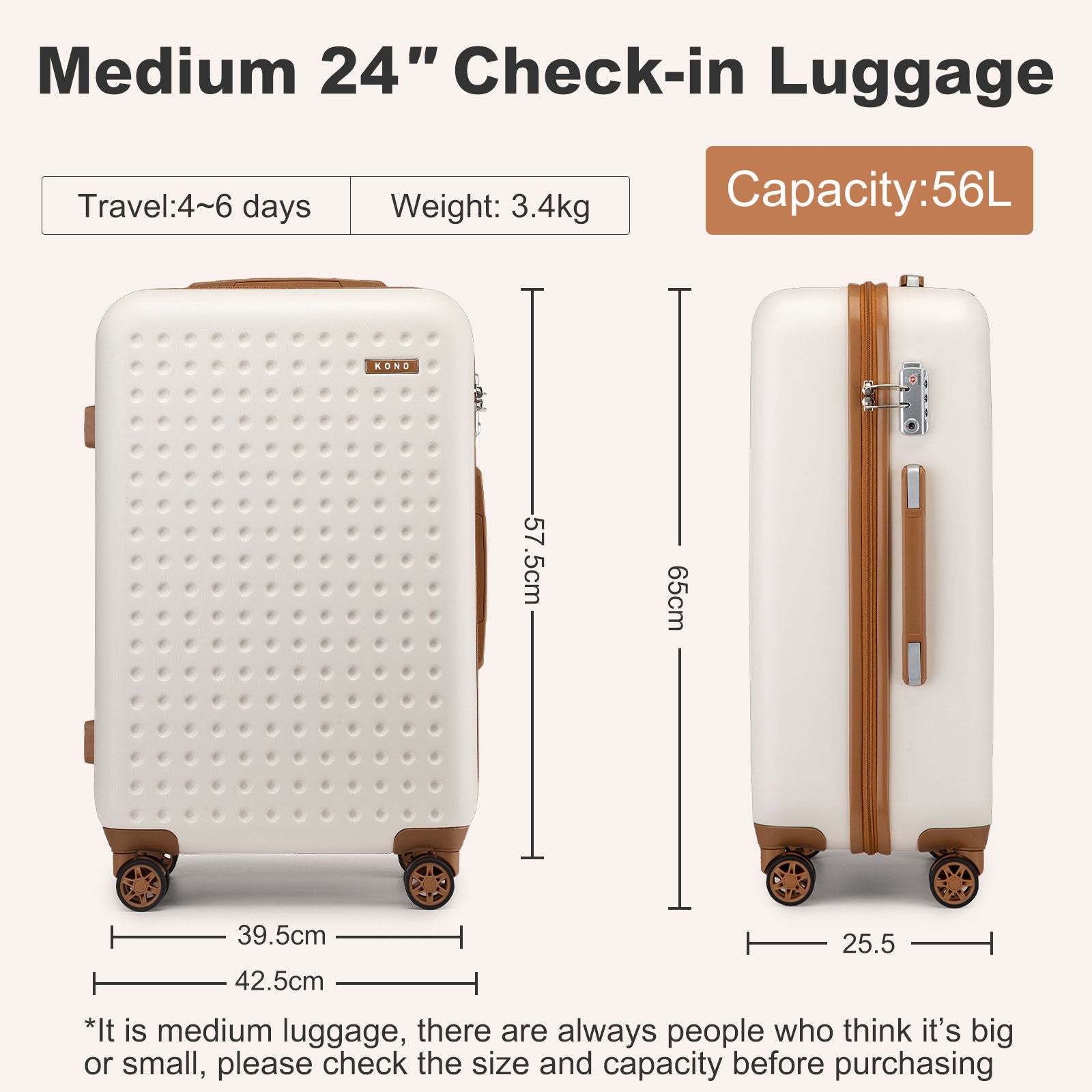 Koffer, Creme/Braun für Reisen – Detailansicht 39