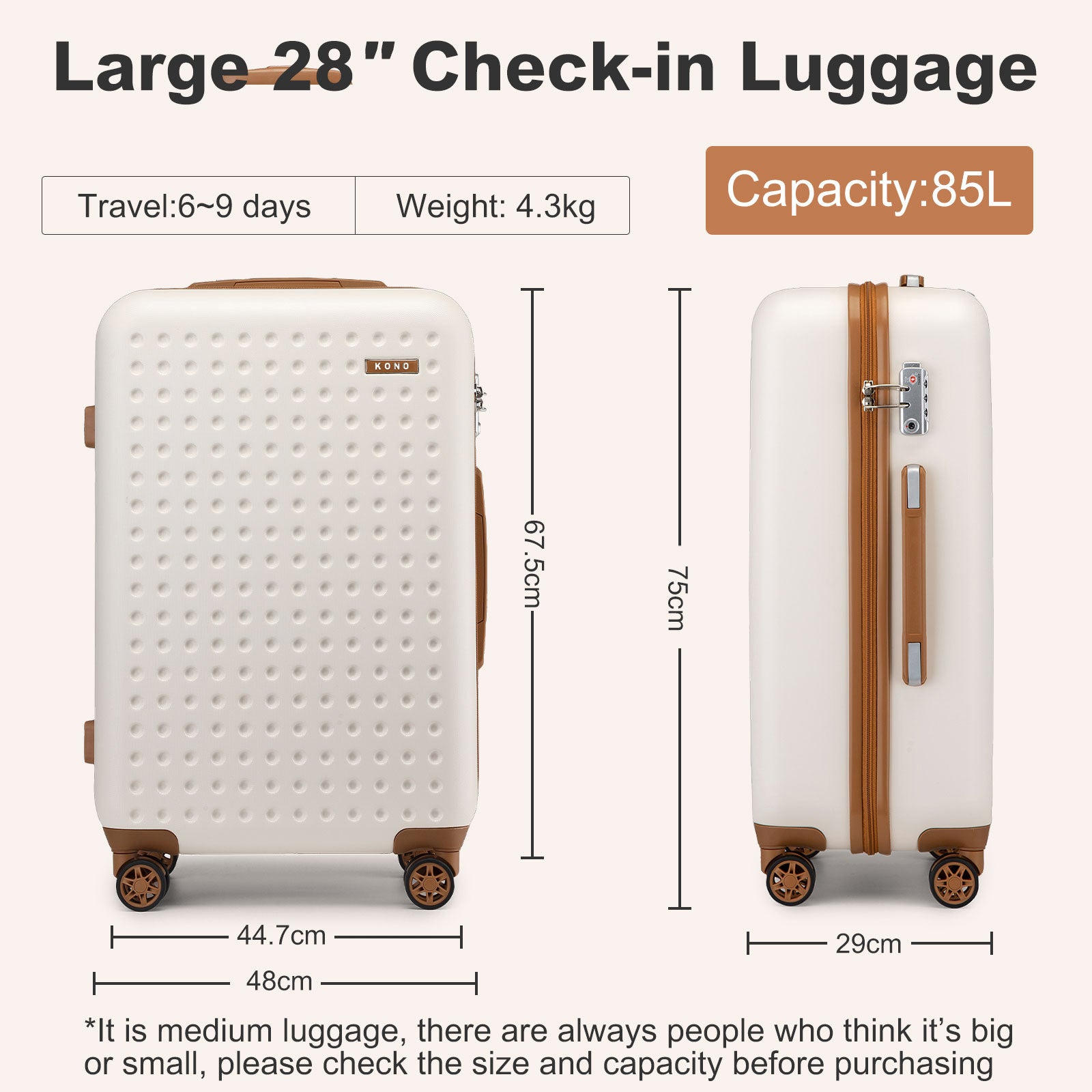 Koffer, Creme/Braun für Reisen – Detailansicht 40