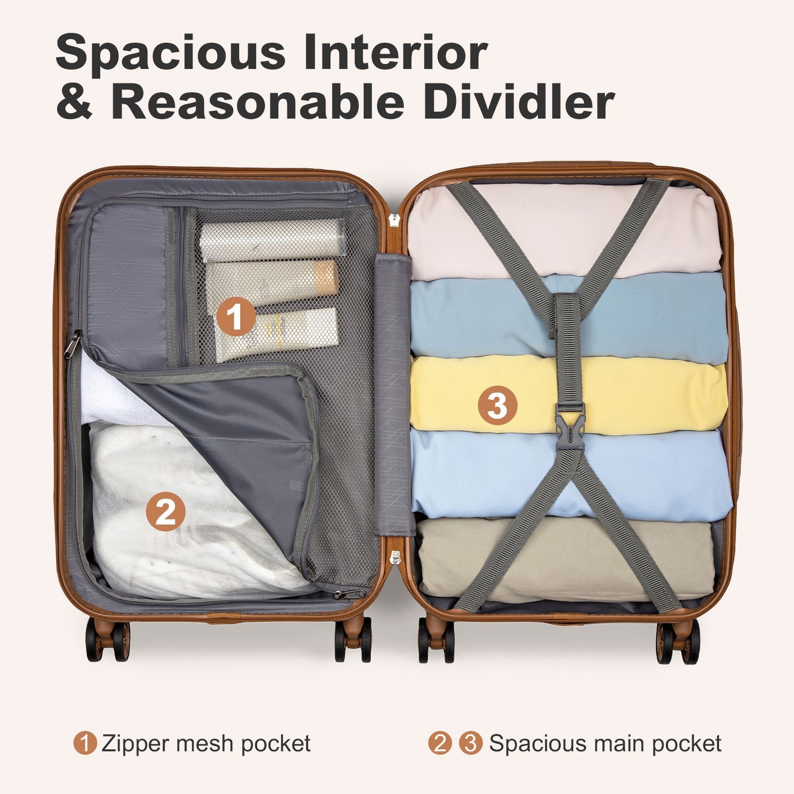 Koffer, Creme/Braun für Reisen – Detailansicht 45