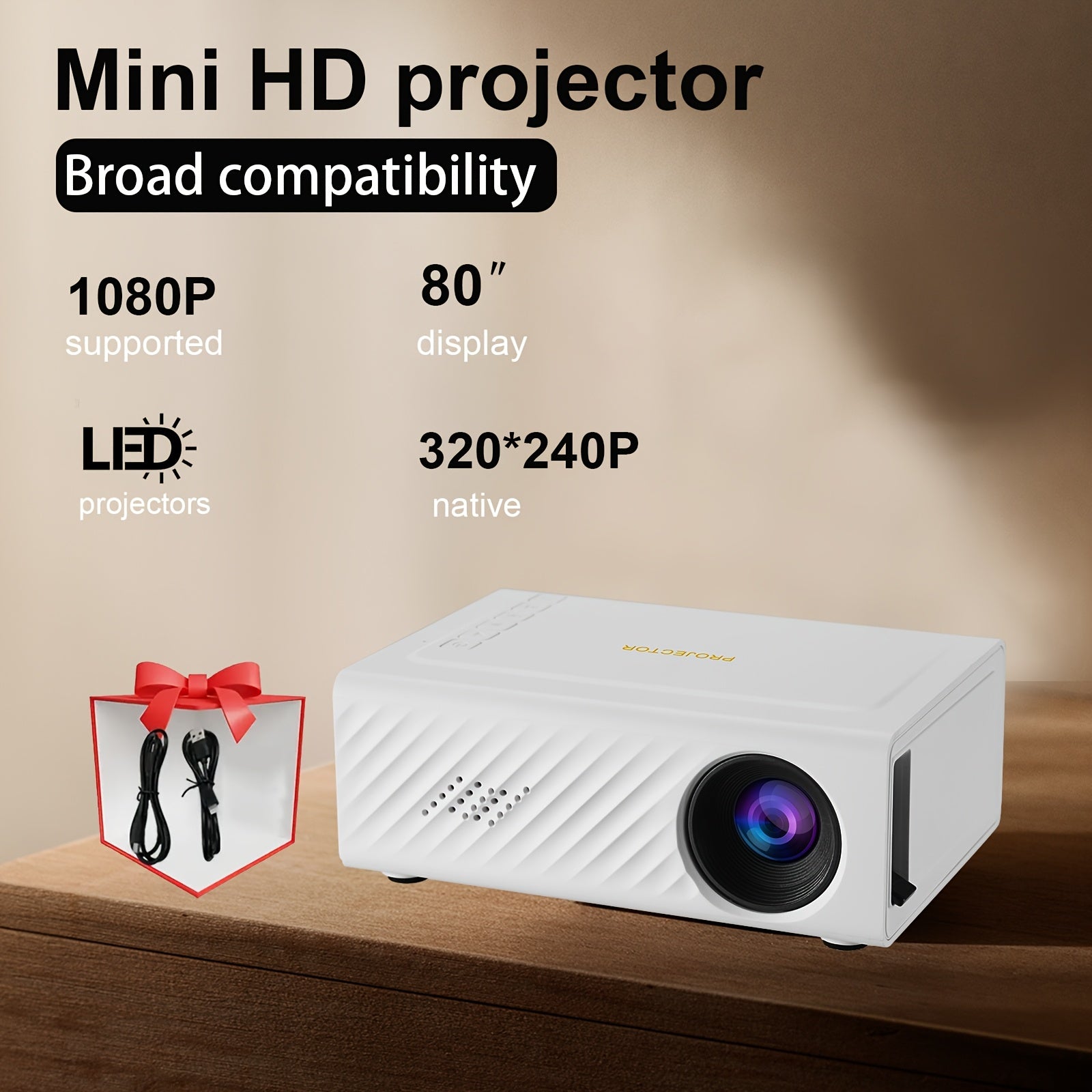 Kompakter HD Mini Projektor, Taschenprojektor Unterstützt 1080P für Camping und Reisen – Detailansicht 16