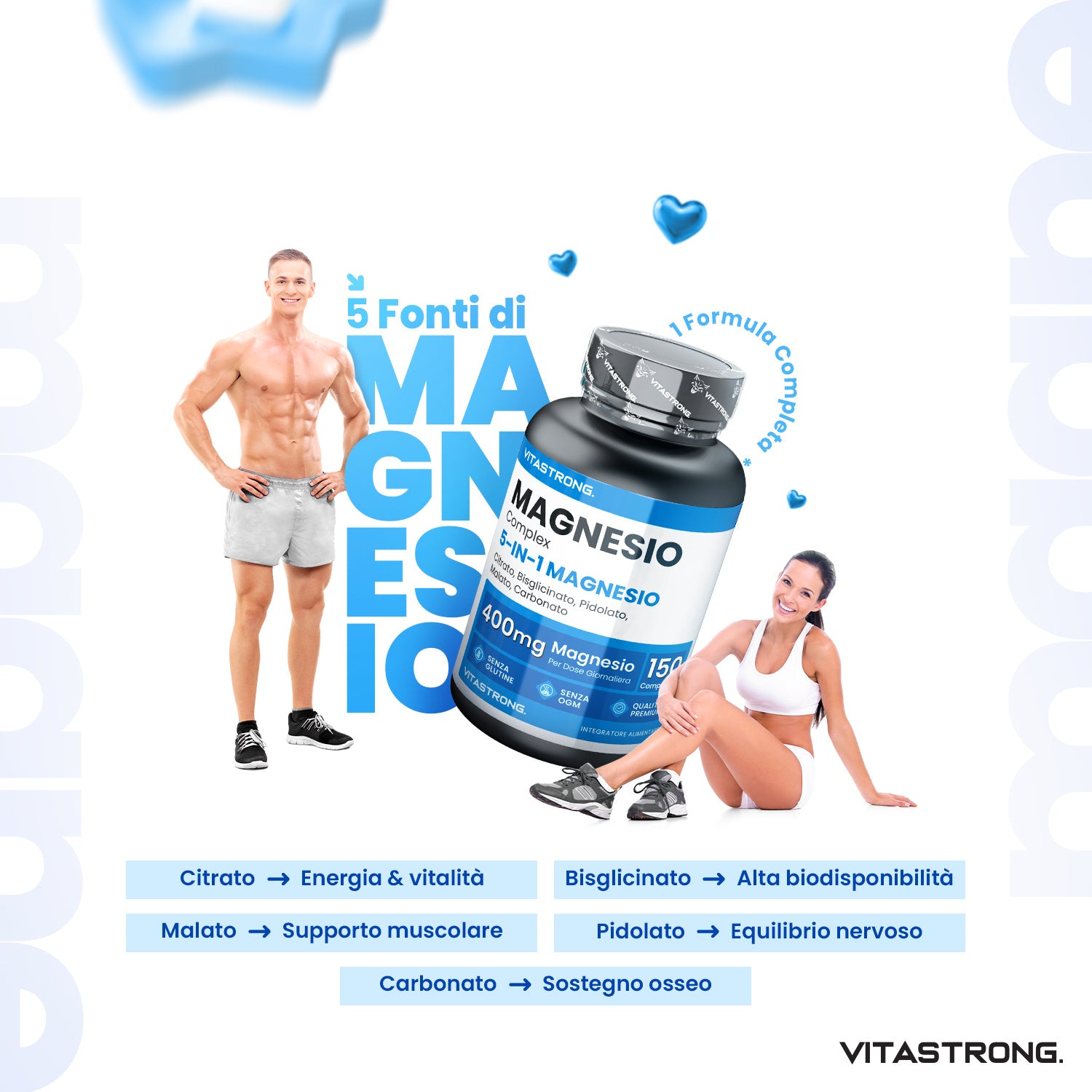 Komplettes Magnesium Vitastrong, 5 Magnesiumquellen: Bisglycinat für Fahrzeug und unterwegs – Detailansicht 3