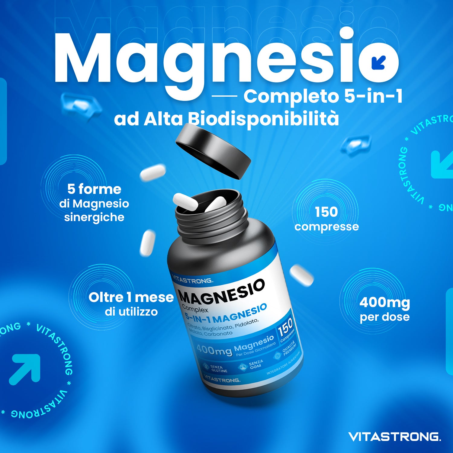 Komplettes Magnesium Vitastrong, 5 Magnesiumquellen: Bisglycinat für Fahrzeug und unterwegs – Detailansicht 11