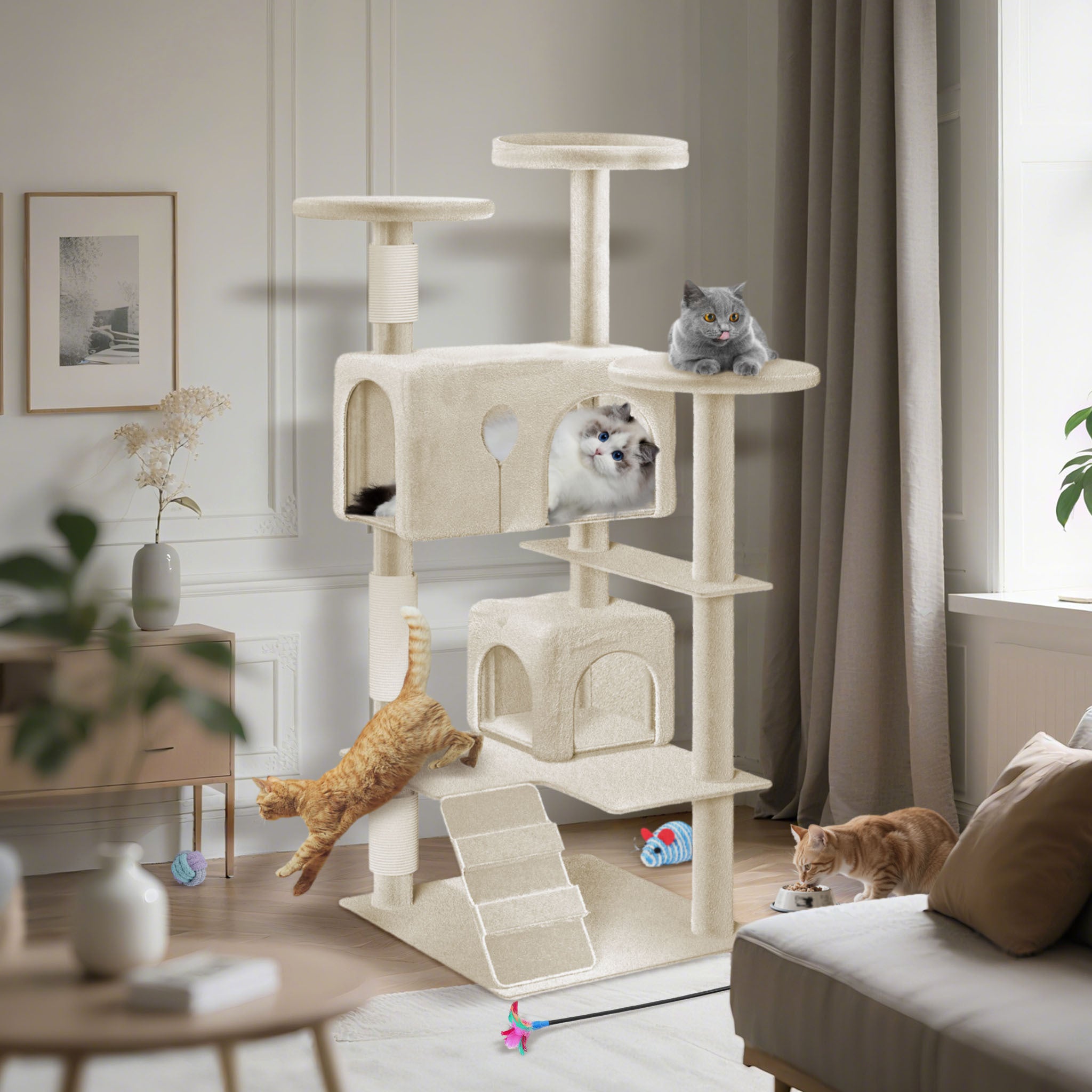 Krallenbaum Großer Katzenkrallenbaum, Beige für Haustiere und Zuhause – Detailansicht 4