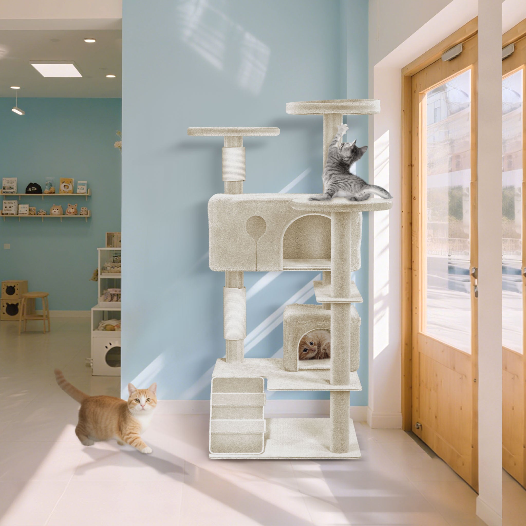 Krallenbaum Großer Katzenkrallenbaum, Beige für Haustiere und Zuhause – Detailansicht 8