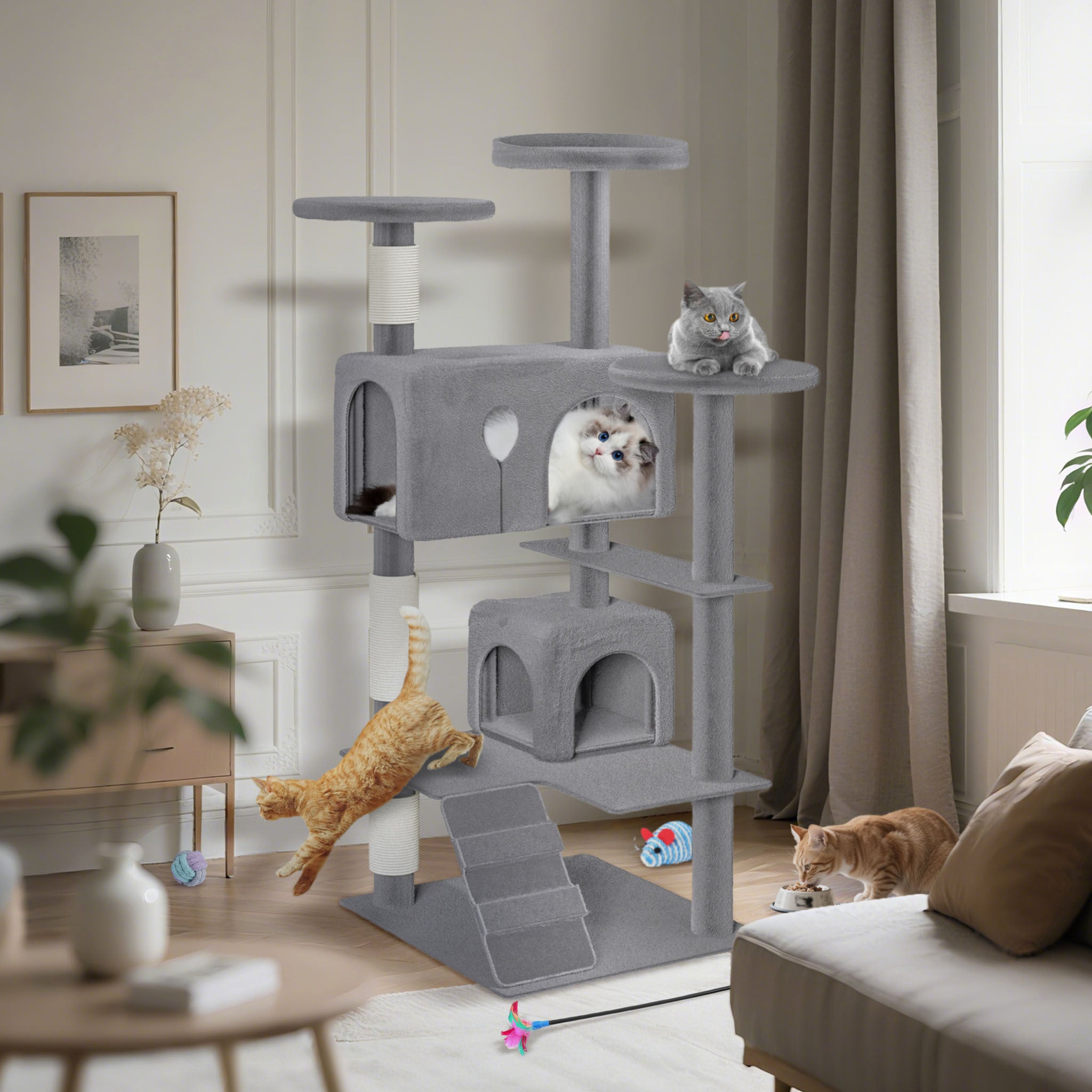 Krallenbaum Großer Katzenkrallenbaum, Beige für Haustiere und Zuhause – Detailansicht 9