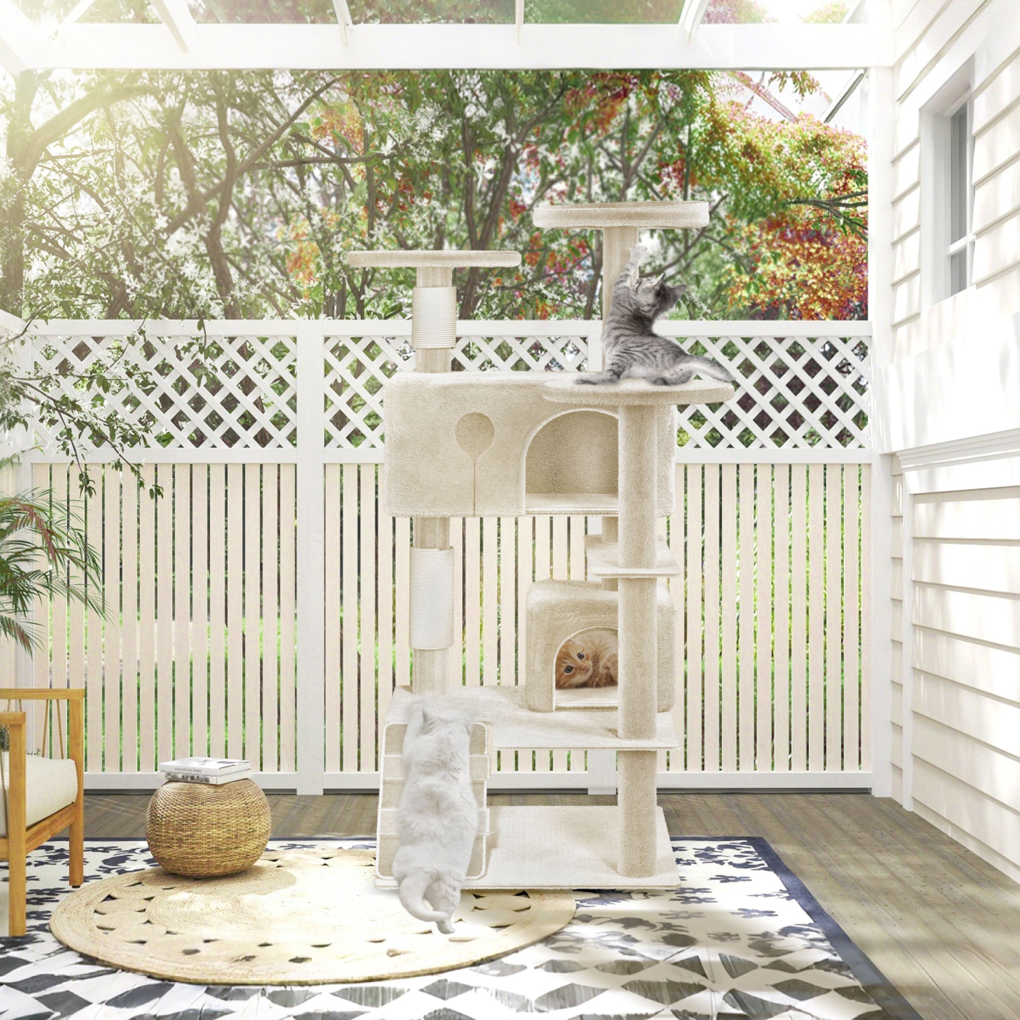 Krallenbaum Großer Katzenkrallenbaum, Beige für Haustiere und Zuhause – Detailansicht 10