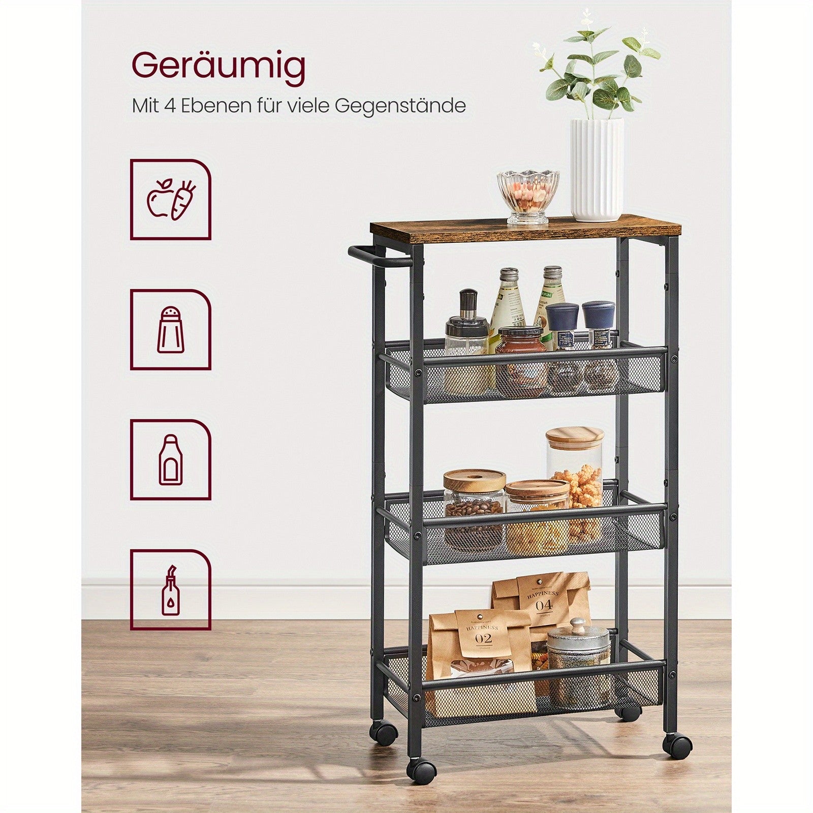 Küchen-Rollwagen, Braun für Küche und Essbereich – Detailansicht 5