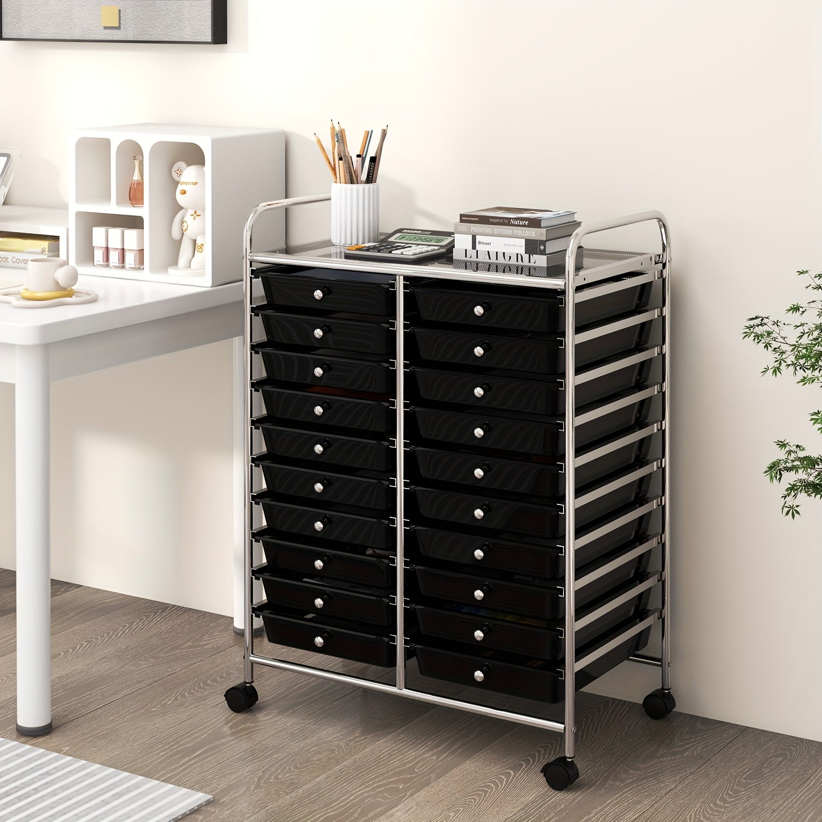 Küchen-Rollwagen, Farbverlauf Rot für Büro und Homeoffice – Detailansicht 5