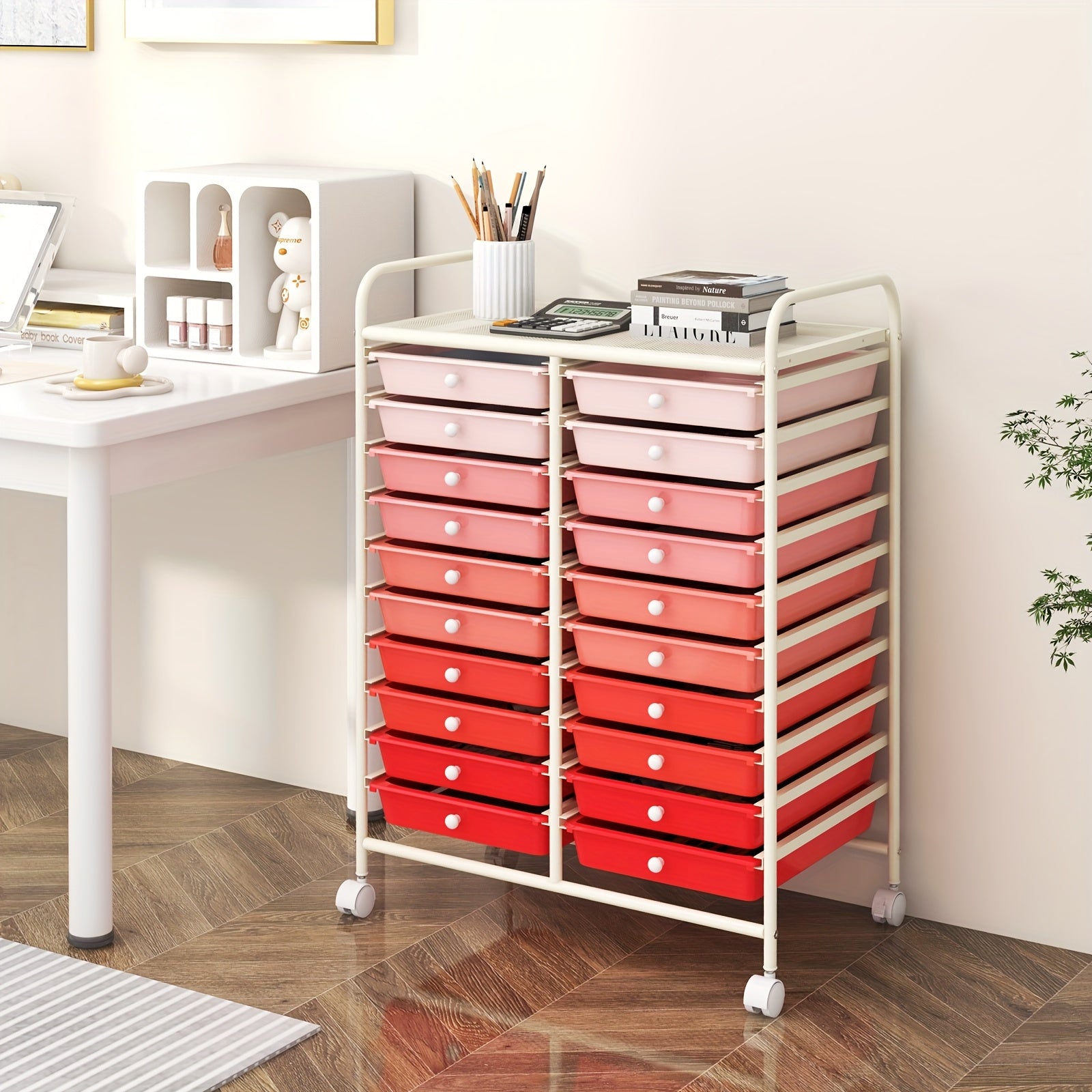 Küchen-Rollwagen, Farbverlauf Rot für Büro und Homeoffice – Detailansicht 6