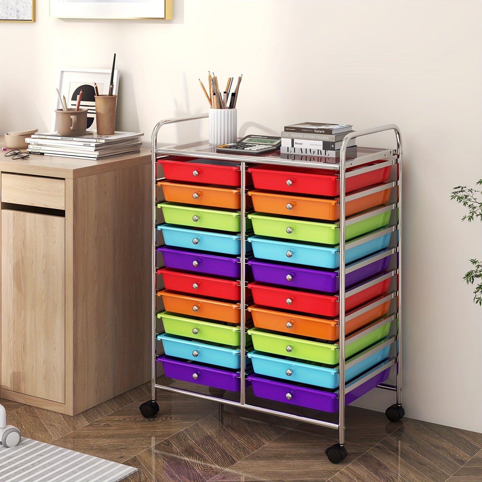 Küchen-Rollwagen, Farbverlauf Rot für Büro und Homeoffice – Detailansicht 7