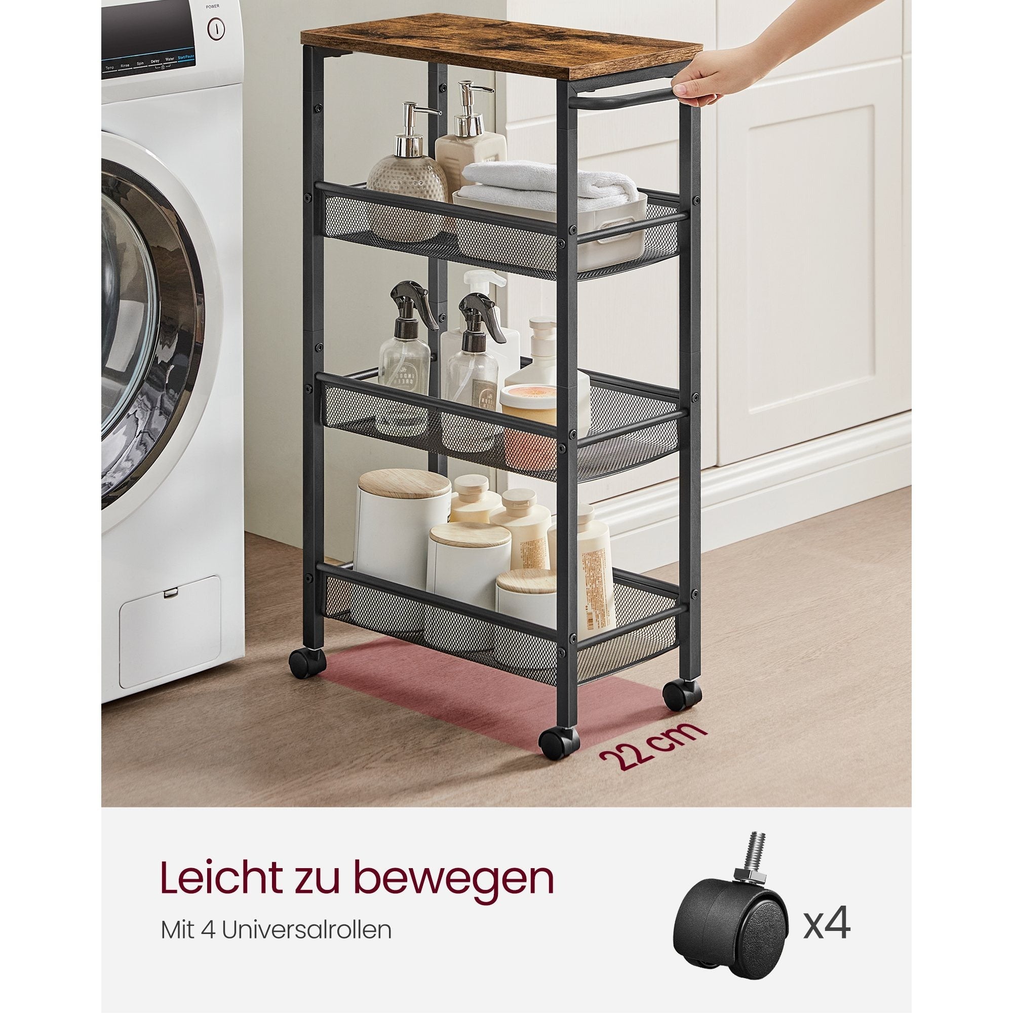 Küchen-Rollwagen, vintagebraun-schwarz für Essbereich – Detailansicht 15