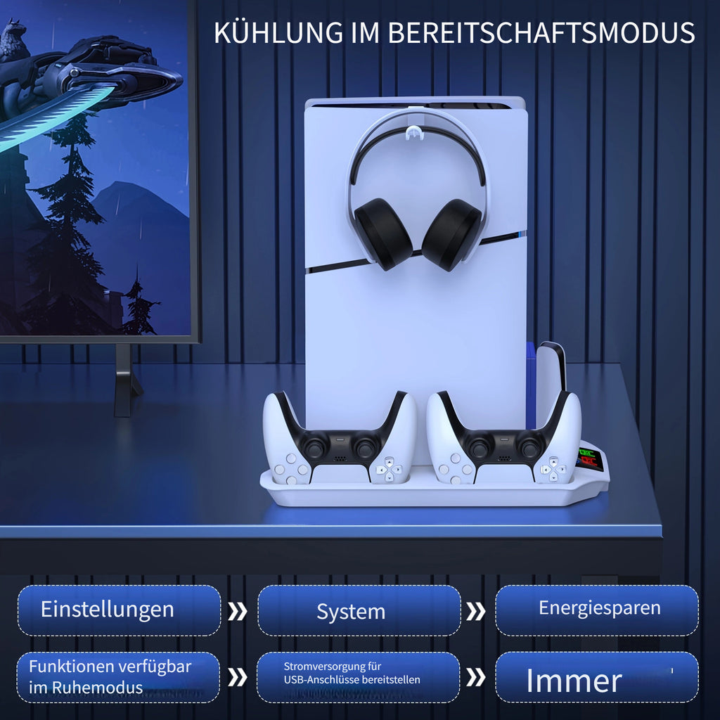 Kühlgebläse-Ständer für PS5, Weiß + Schwarz für Schlafzimmer und Bett – Detailansicht 7