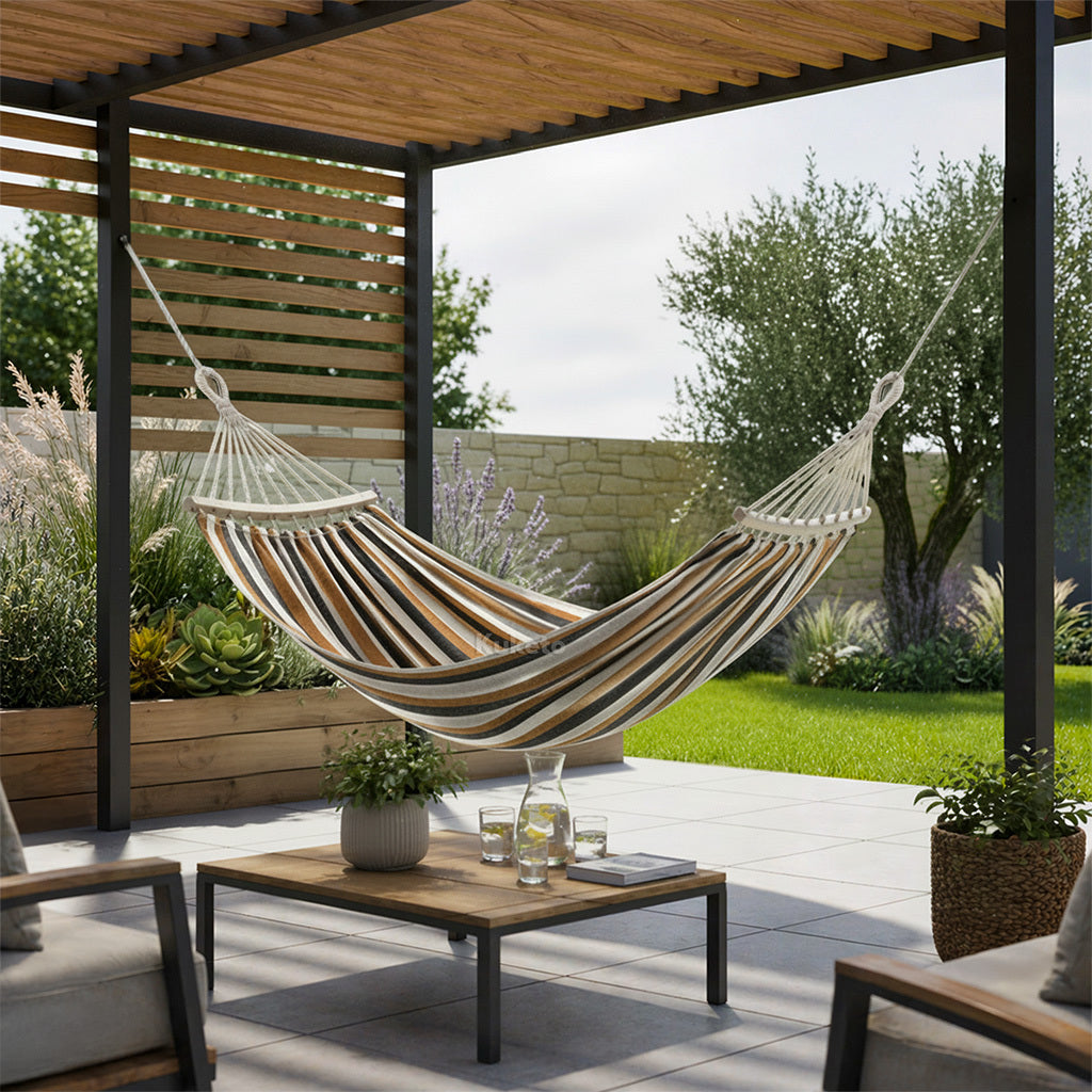 Kuketo - XXL-Gartenhängematte, Blau Streifen für Garten und Terrasse – Detailansicht 9