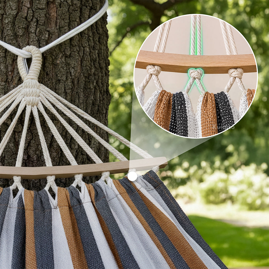 Kuketo - XXL-Gartenhängematte, Blau Streifen für Garten und Terrasse – Detailansicht 12