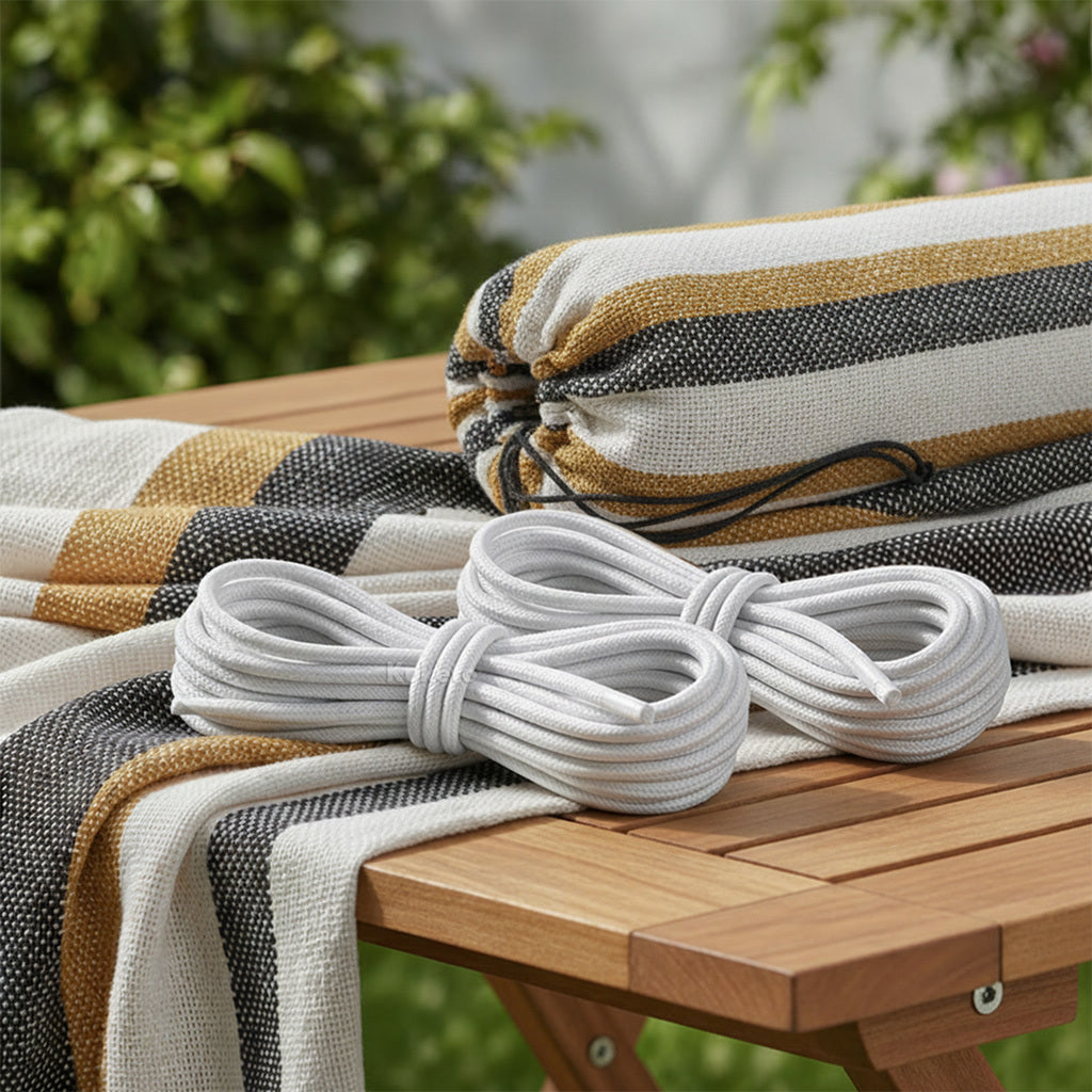 Kuketo - XXL-Gartenhängematte, Blau Streifen für Garten und Terrasse – Detailansicht 13