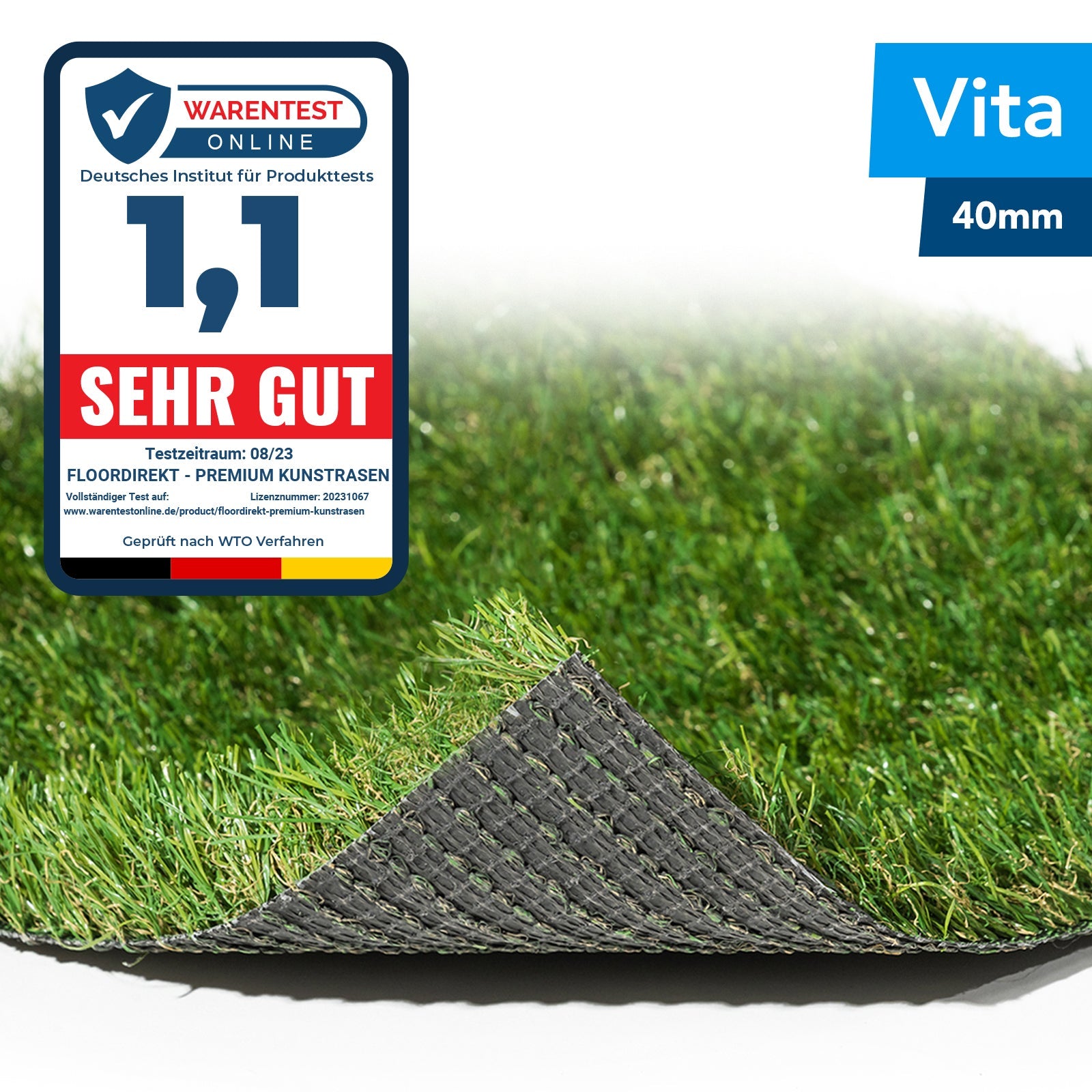 Kunststoffrasen Rolle, 40 mm Weiß für Garten und Terrasse – Detailansicht 55
