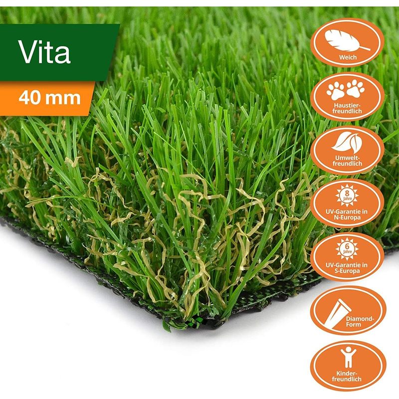 Kunststoffrasen Rolle, 40 mm Weiß für Garten und Terrasse – Detailansicht 57