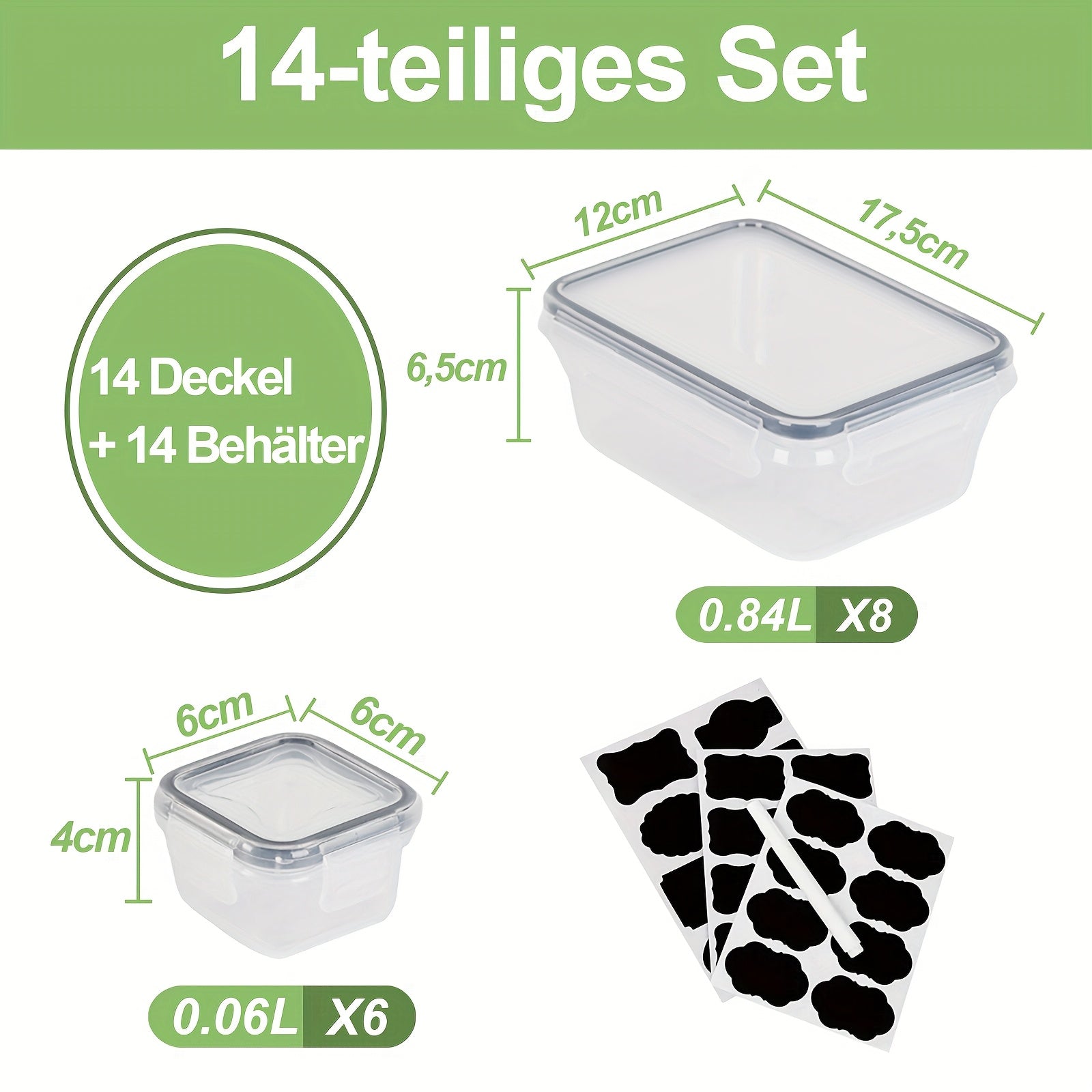 Lebensmittelbehälter-Set, Set mit 28 Lebensmittelbehältern mit Deckeln (14 für Essbereich und Küche – Hauptansicht