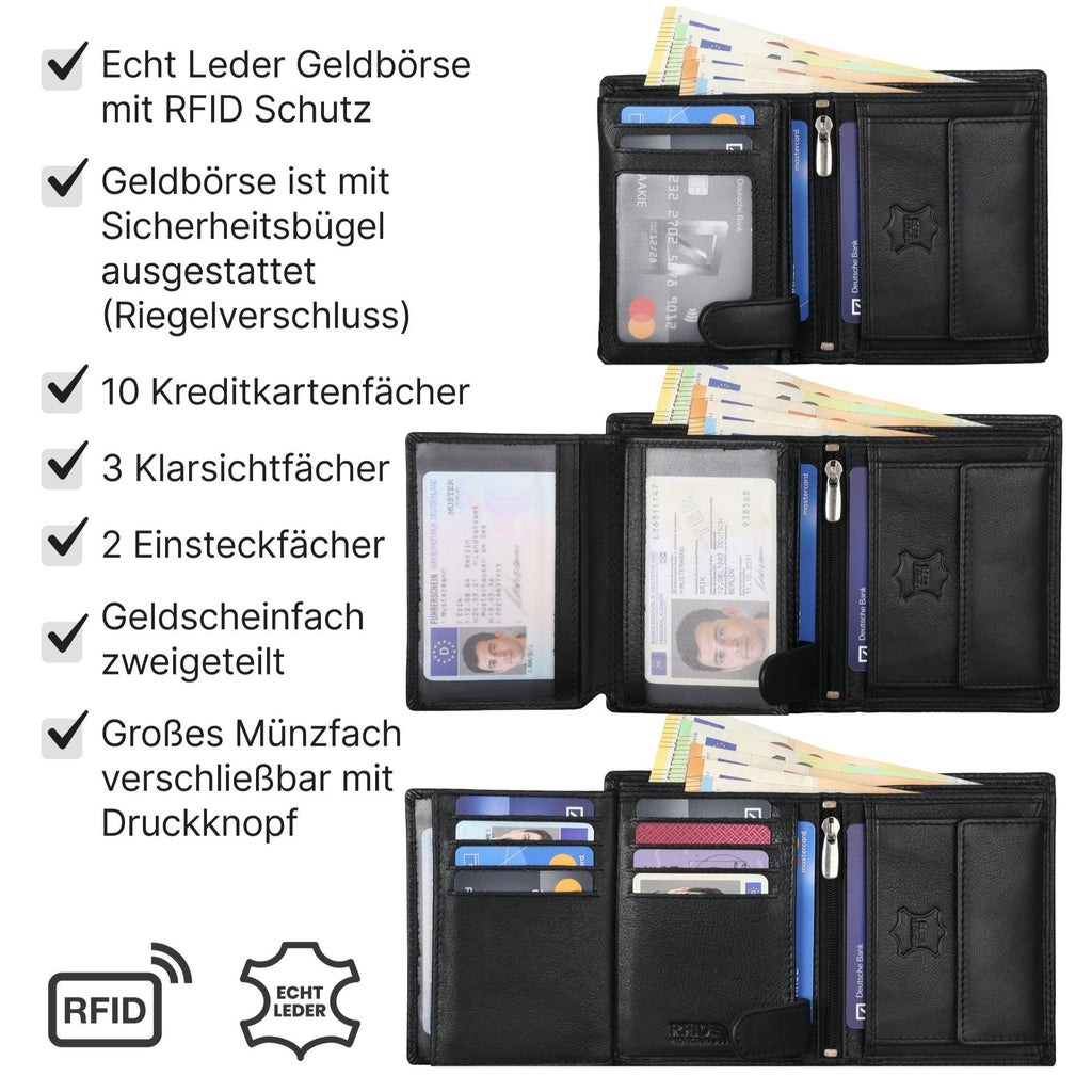Leder Geldbörse Herren Portemonnaie RFID, 12 x 9,5 x 2 cm für Alltag und Zuhause – Detailansicht 5