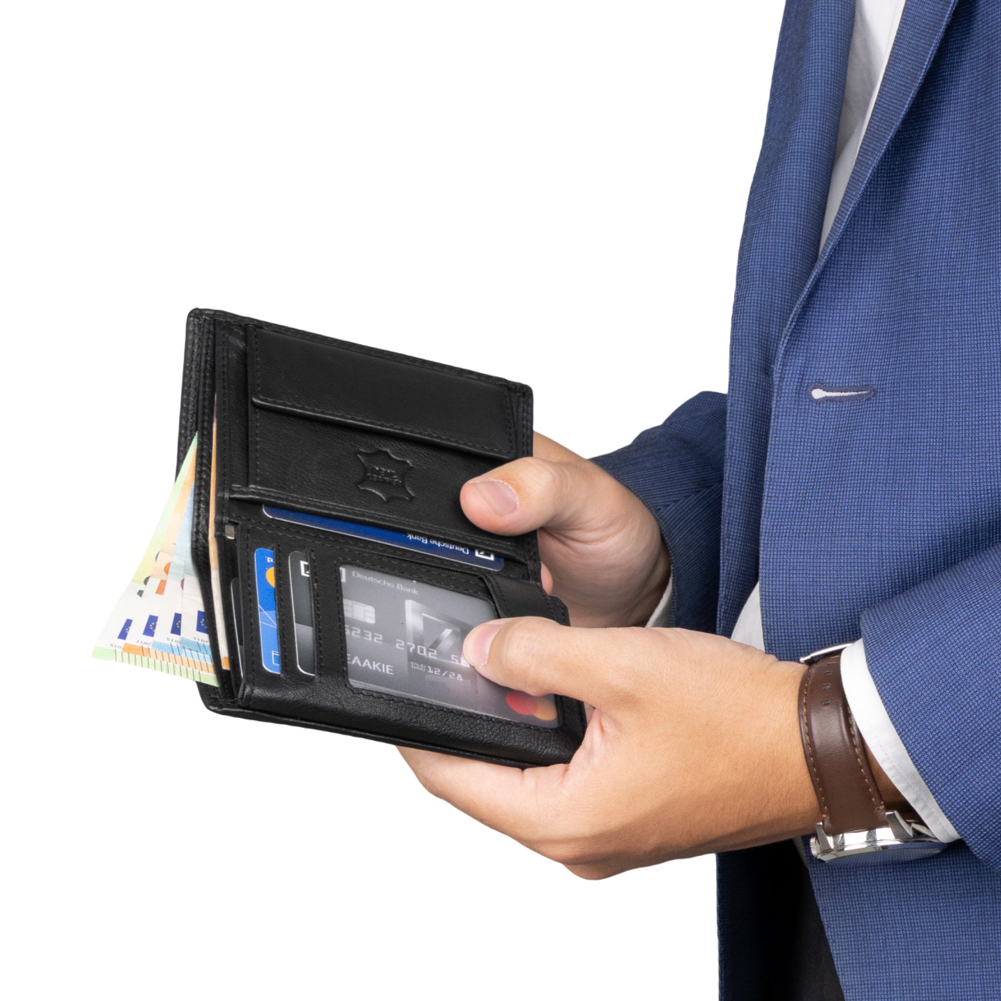 Leder Geldbörse Herren Portemonnaie RFID, 12 x 9,5 x 2 cm für Alltag und Zuhause – Detailansicht 12