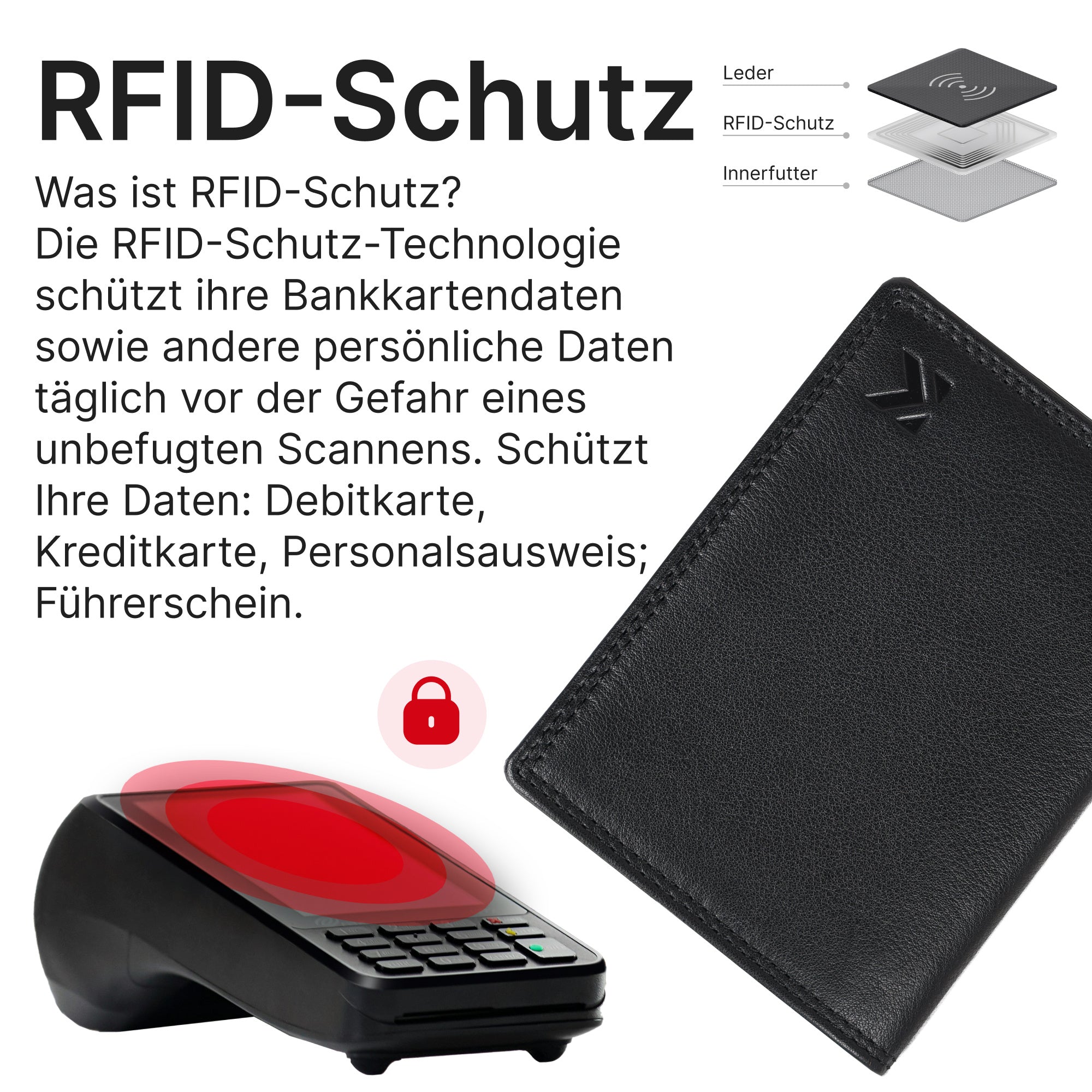 Leder Geldbörse Herren Portemonnaie RFID, 12 x 9,5 x 2 cm für Alltag und Zuhause – Detailansicht 17