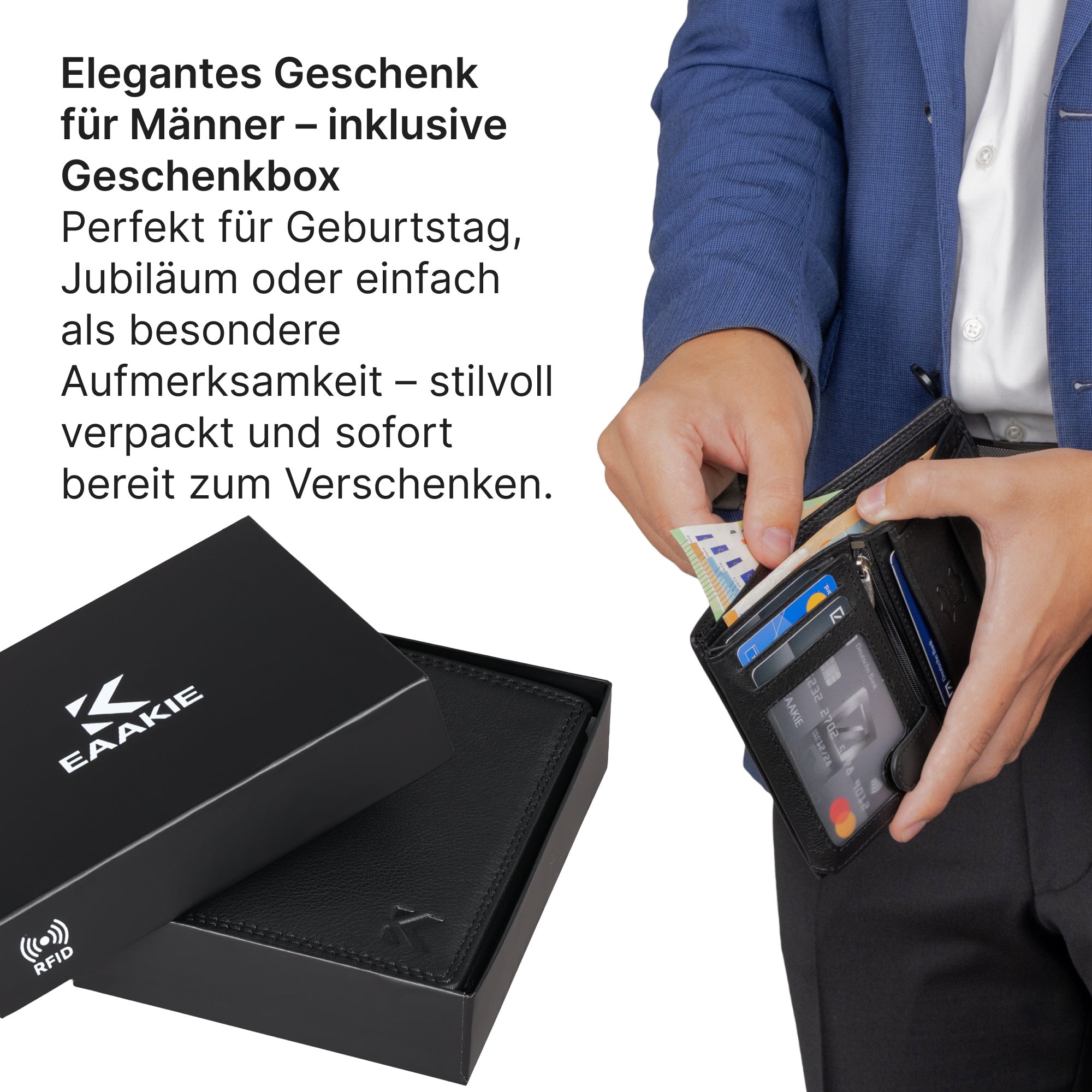 Leder Geldbörse Herren Portemonnaie RFID, 12 x 9,5 x 2 cm für Alltag und Zuhause – Detailansicht 18