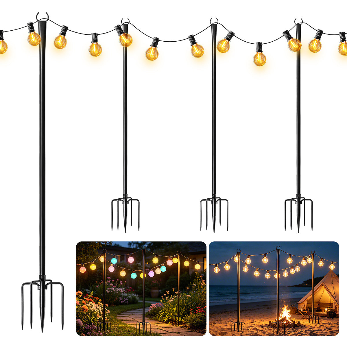 Lichterkettenmast, 4 STÜCKE für Garten und Terrasse – Hauptansicht