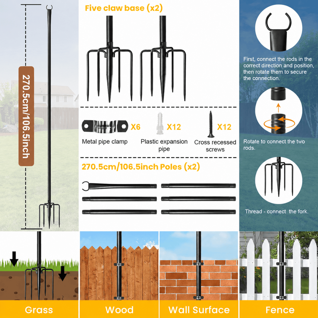Lichterkettenmast, 4 STÜCKE für Garten und Terrasse – Detailansicht 9