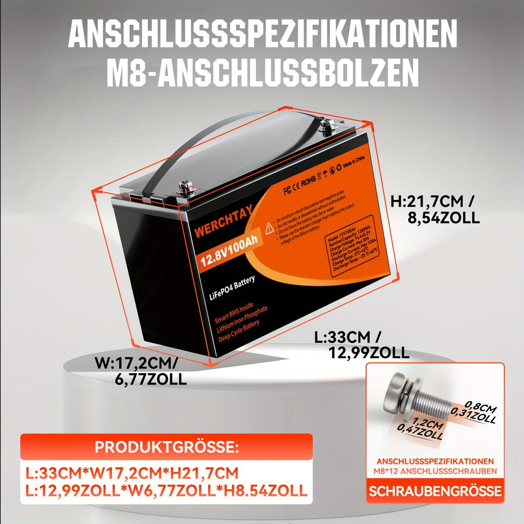 LiFePO4-Batterie, 12,8V für Wohnmobil und Alltag – Hauptansicht