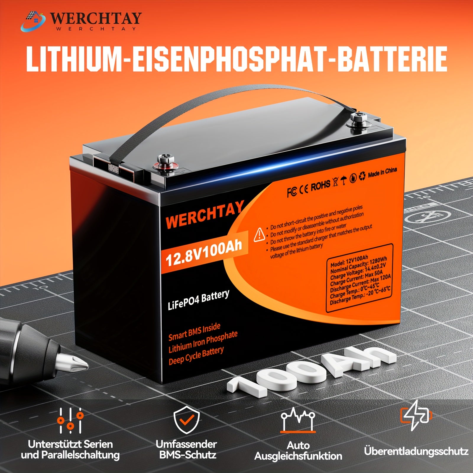 LiFePO4-Batterie, 12,8V für Wohnmobil und Alltag – Detailansicht 13