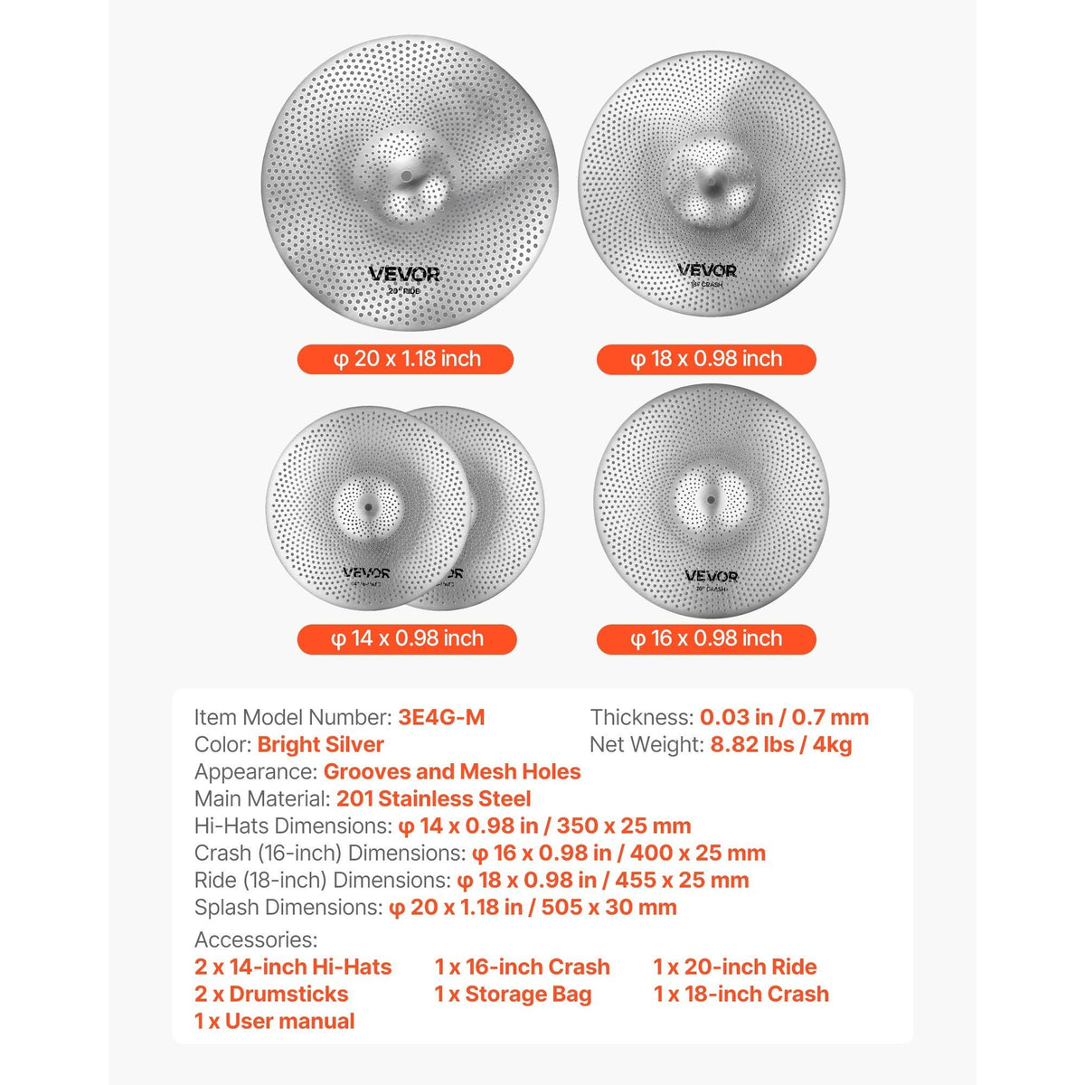 Low Volume Becken Set, 4 Stück für Schlagzeug und Alltag – Detailansicht 9
