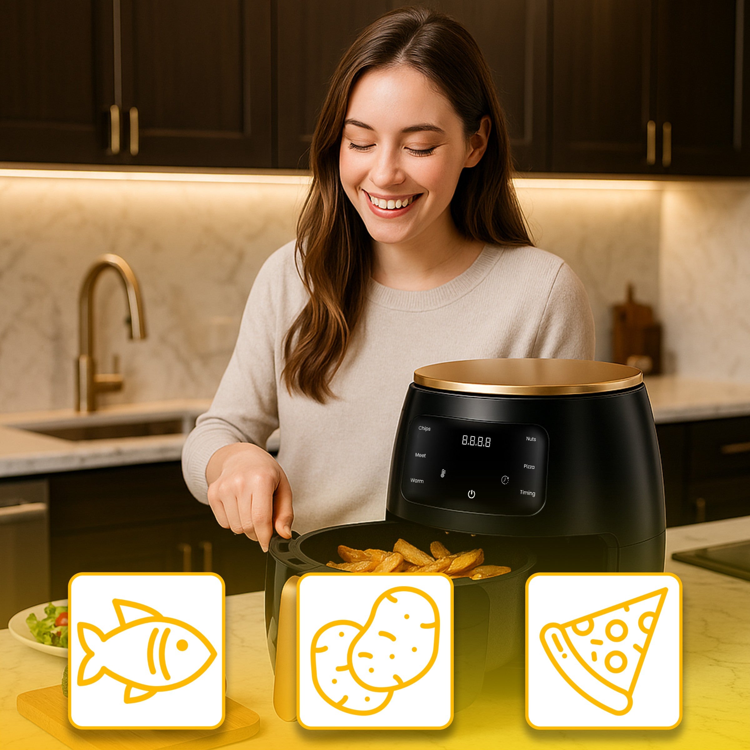Luftfritteuse, 6L für Schlafzimmer und Bett – Detailansicht 21