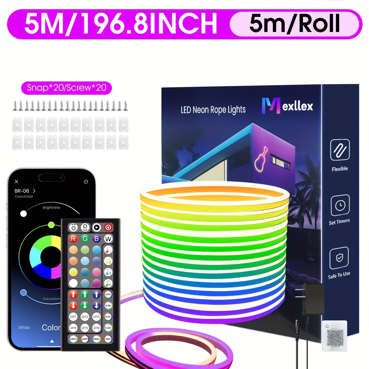 m LED Neon Seillichter, LED-Beleuchtung für Schlafzimmer und Bett – Detailansicht 4