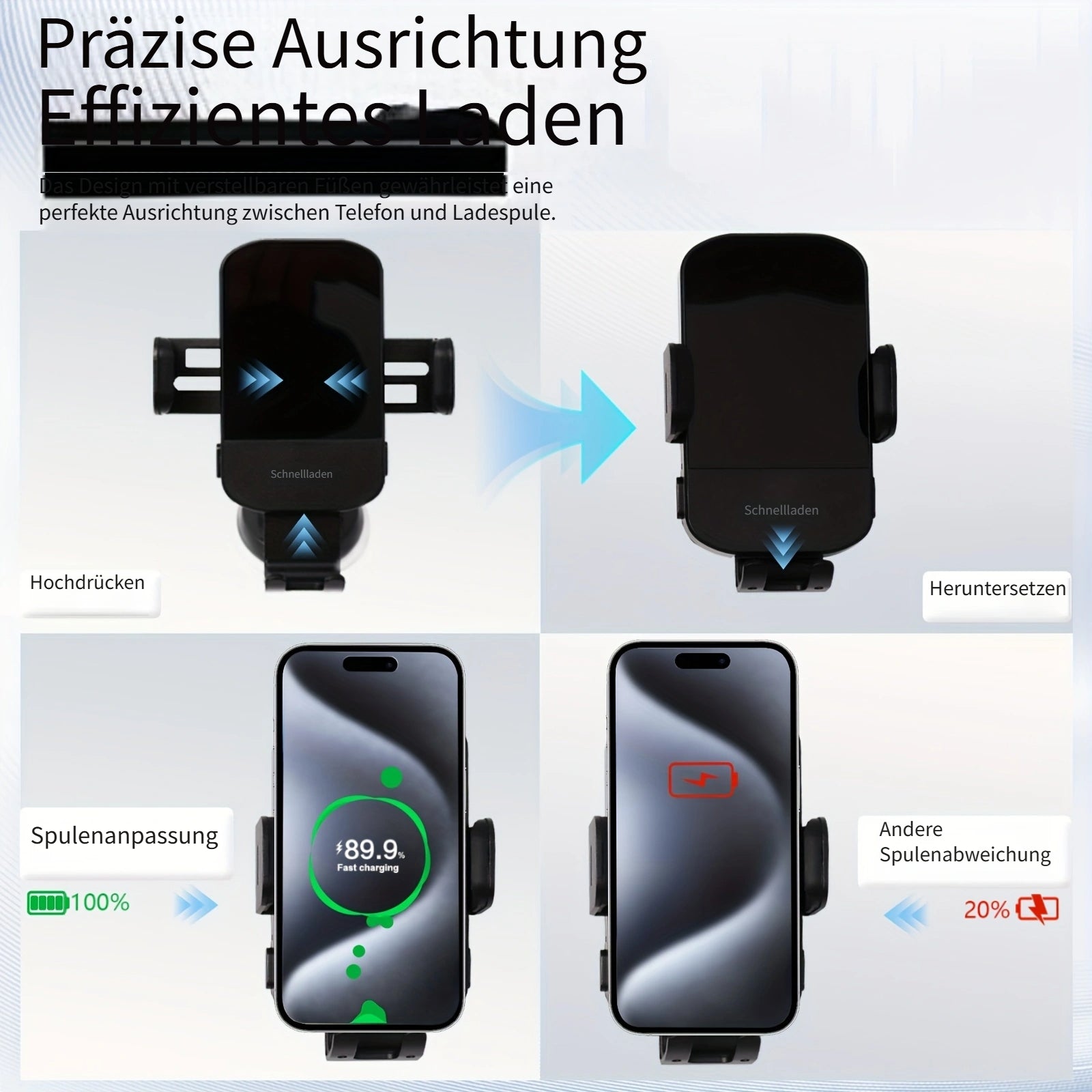 Magnetisches kabelloses Auto-Ladegerät, Schwarz für Fahrzeug und unterwegs – Detailansicht 12