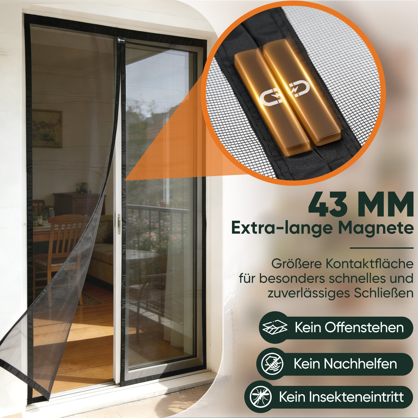 Magnetisches Moskitonetz, Schwarz für Garten und Terrasse – Detailansicht 2