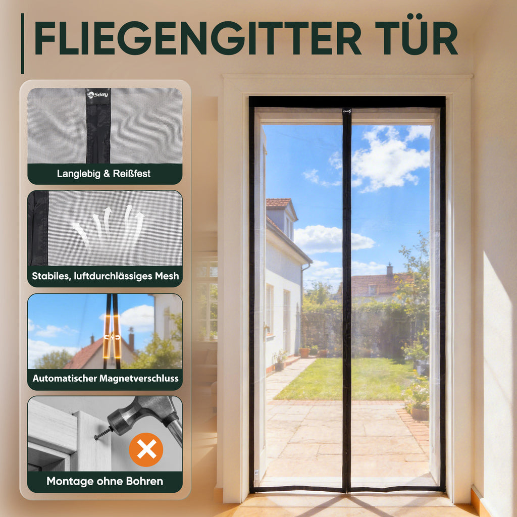 Magnetisches Moskitonetz, Schwarz für Garten und Terrasse – Detailansicht 7