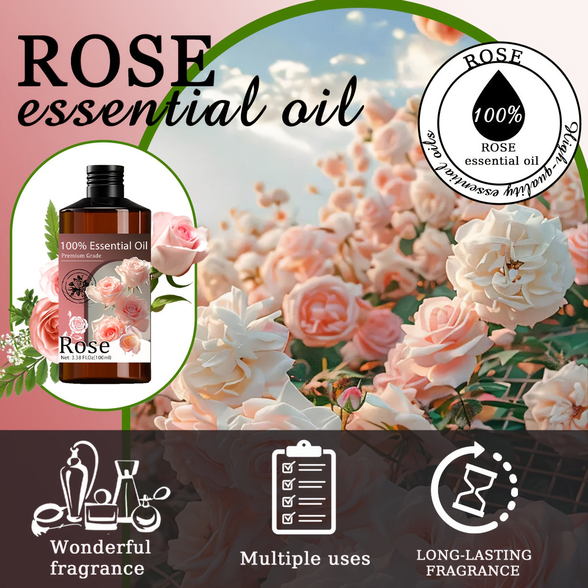 Massageöle, Ätherisches Rosenöl für Badezimmer und Haushalt – Detailansicht 6