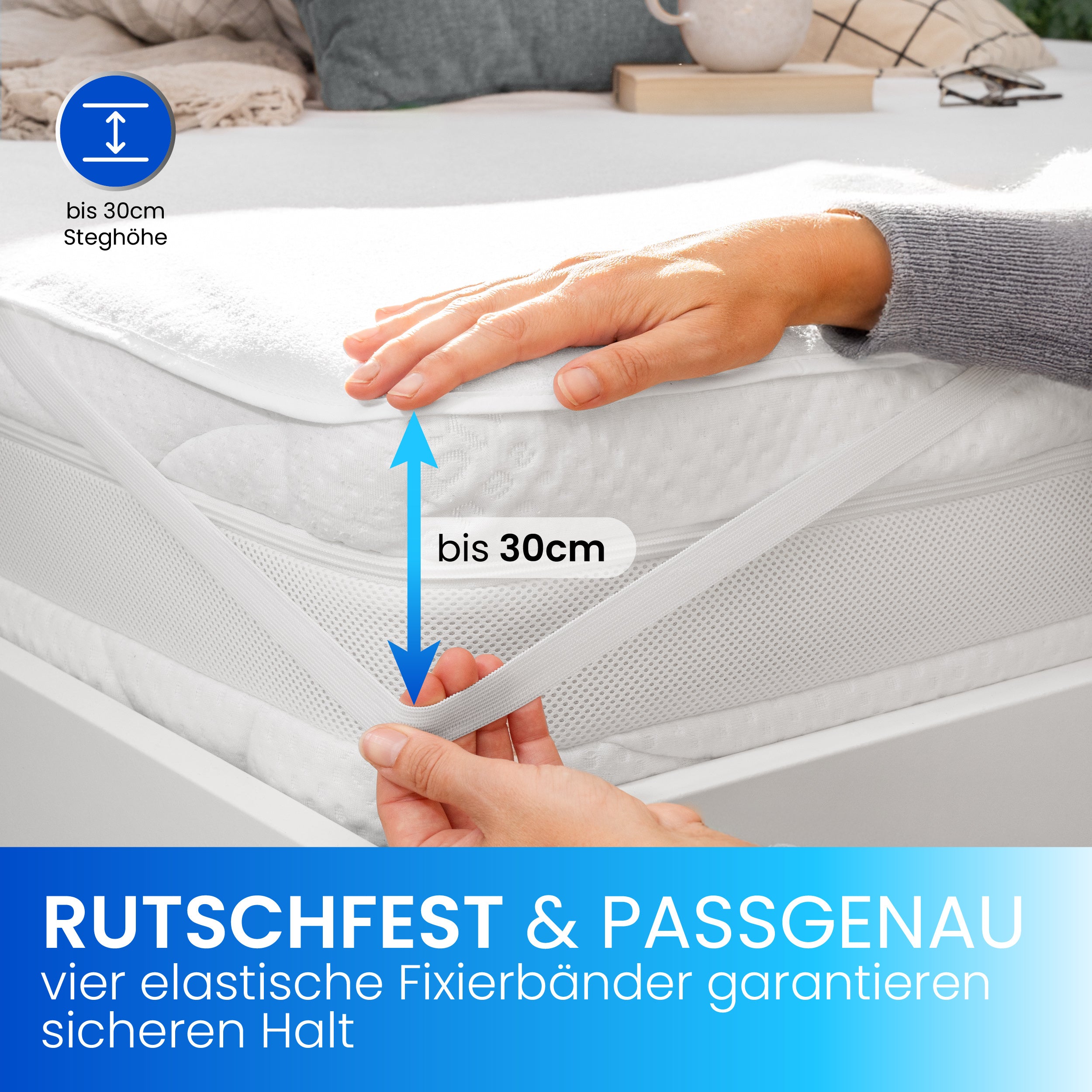 Matratzenschoner, Waschbare Matratzenauflage mit 4 elastischen für Schlafzimmer und Bett – Detailansicht 3