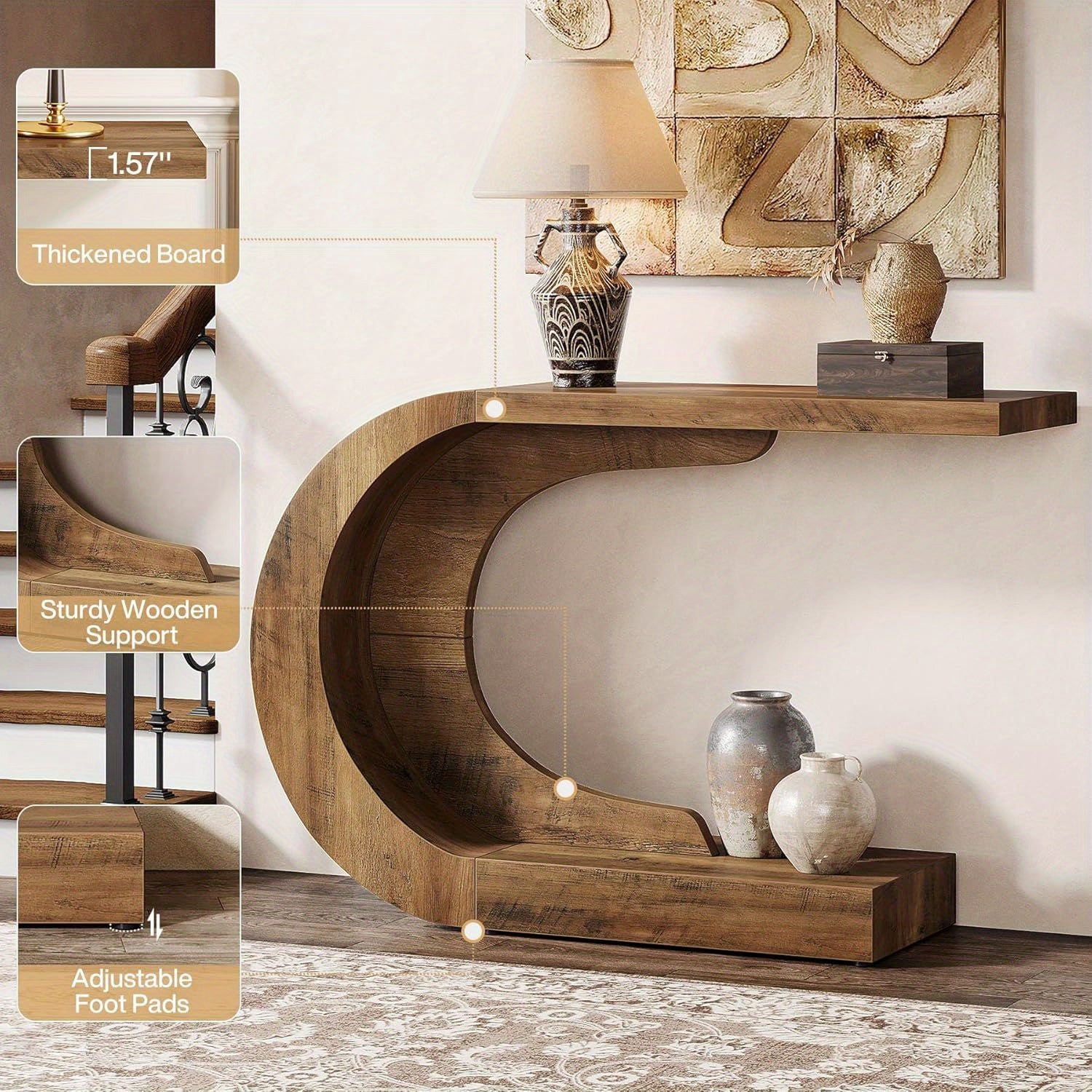 Mid-Century Modern C-förmiger Konsolentisch, 109.98cm für Wohnzimmer und Zuhause – Detailansicht 6